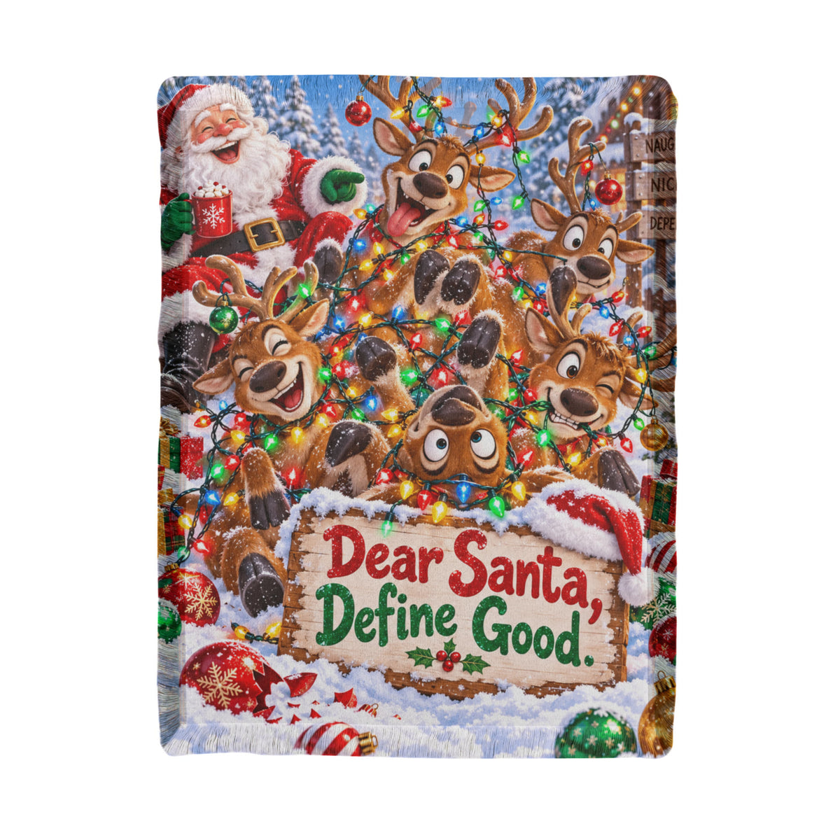 Dear Santa, Define Good. Funny Reindeer Christams Throw Blanket- Adult Humor Holiday Gift