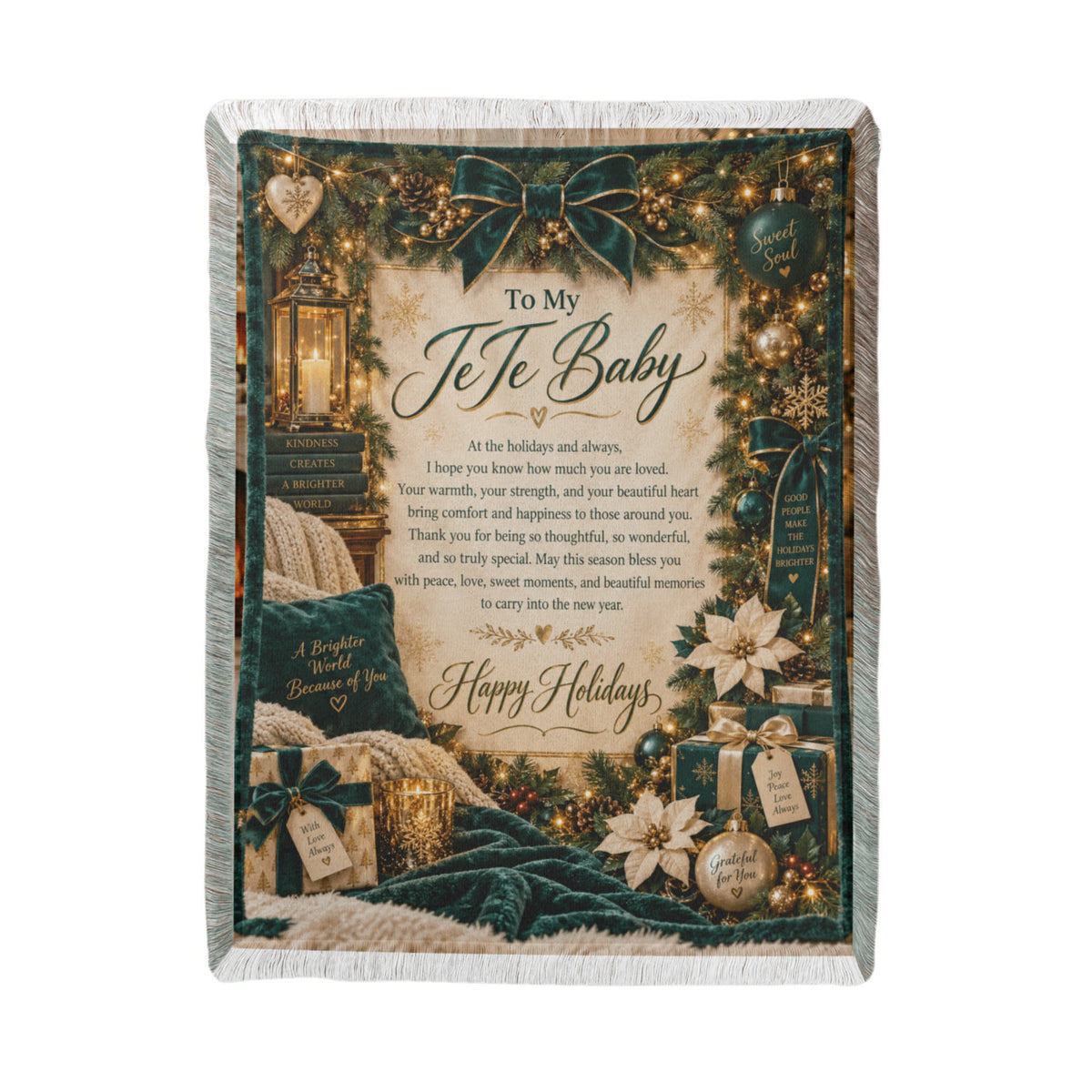 Te Te Baby Happy Holidays Printed Green Woven Blanket – Heartfelt Christmas Keepsake Gift