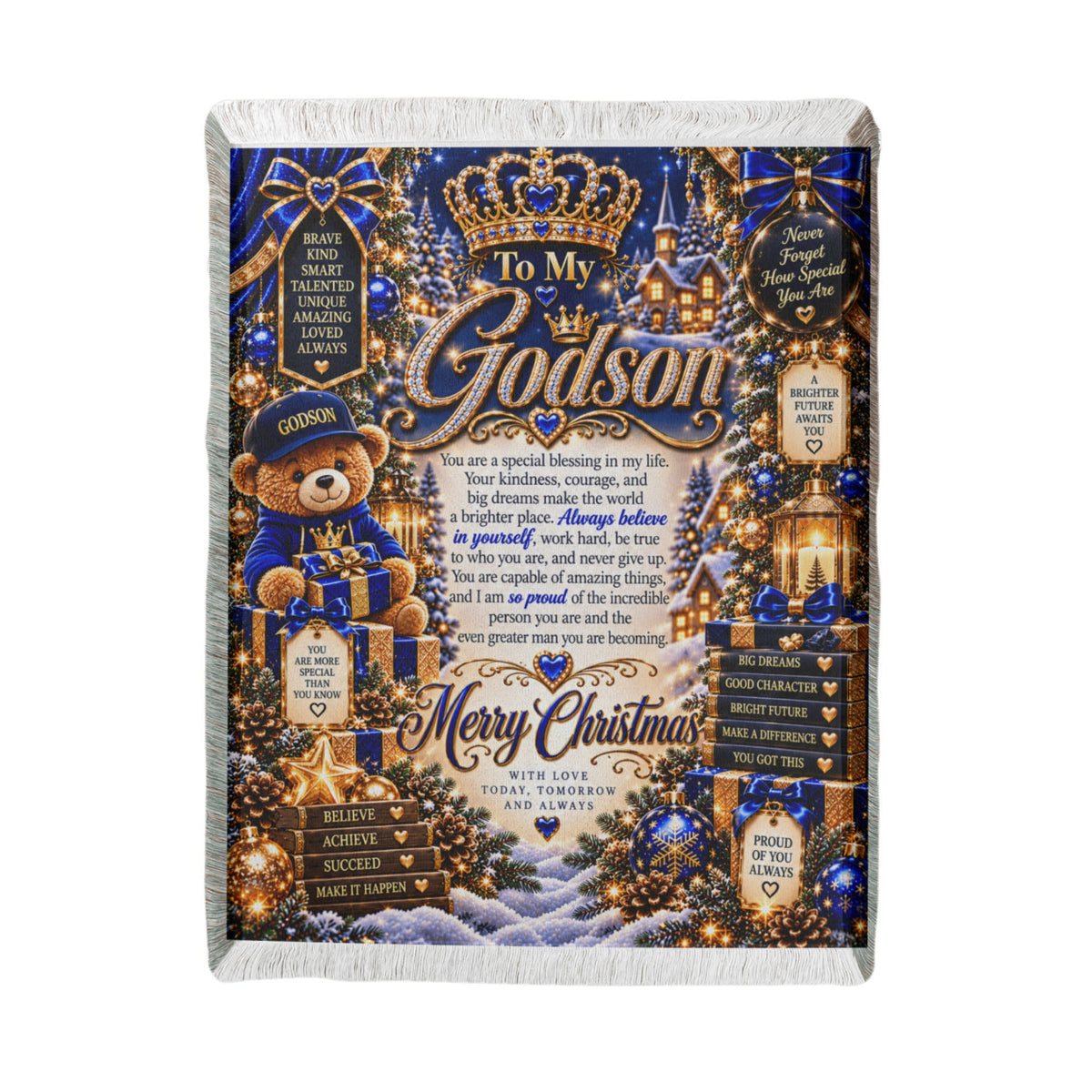 To My Godson Christmas Woven Blanket – Heartfelt Holiday Keepsake Gift for Godson