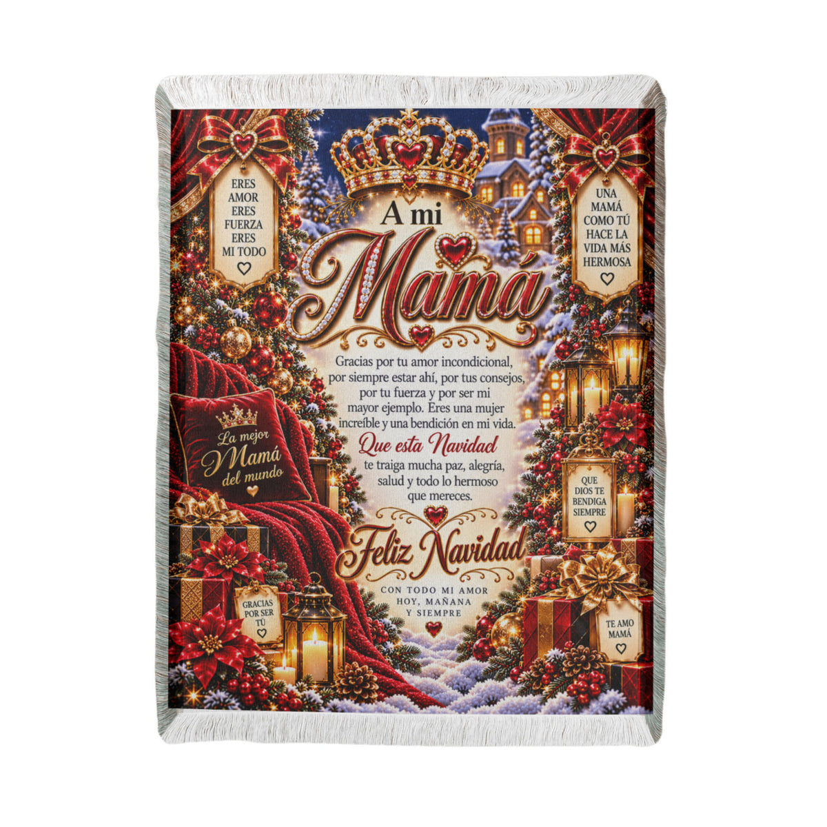 A Mi Mamá Manta Tejida de Navidad – Regalo Navideño Sentimental y Recuerdo Especial para Mamá