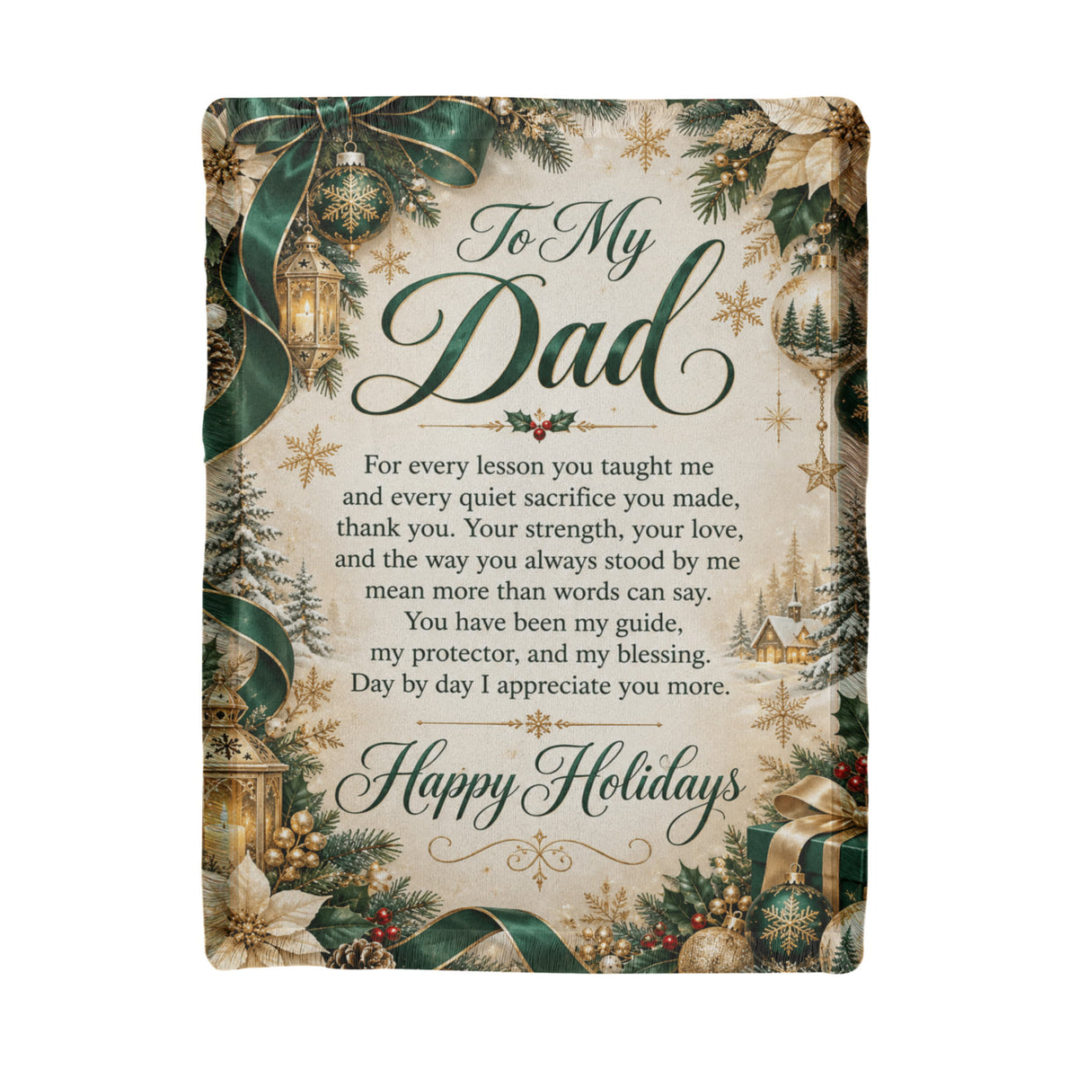 To My Dad Christmas Woven Green Blanket – Heartfelt Holiday Gift for Dad, Father Christmas Keepsake
