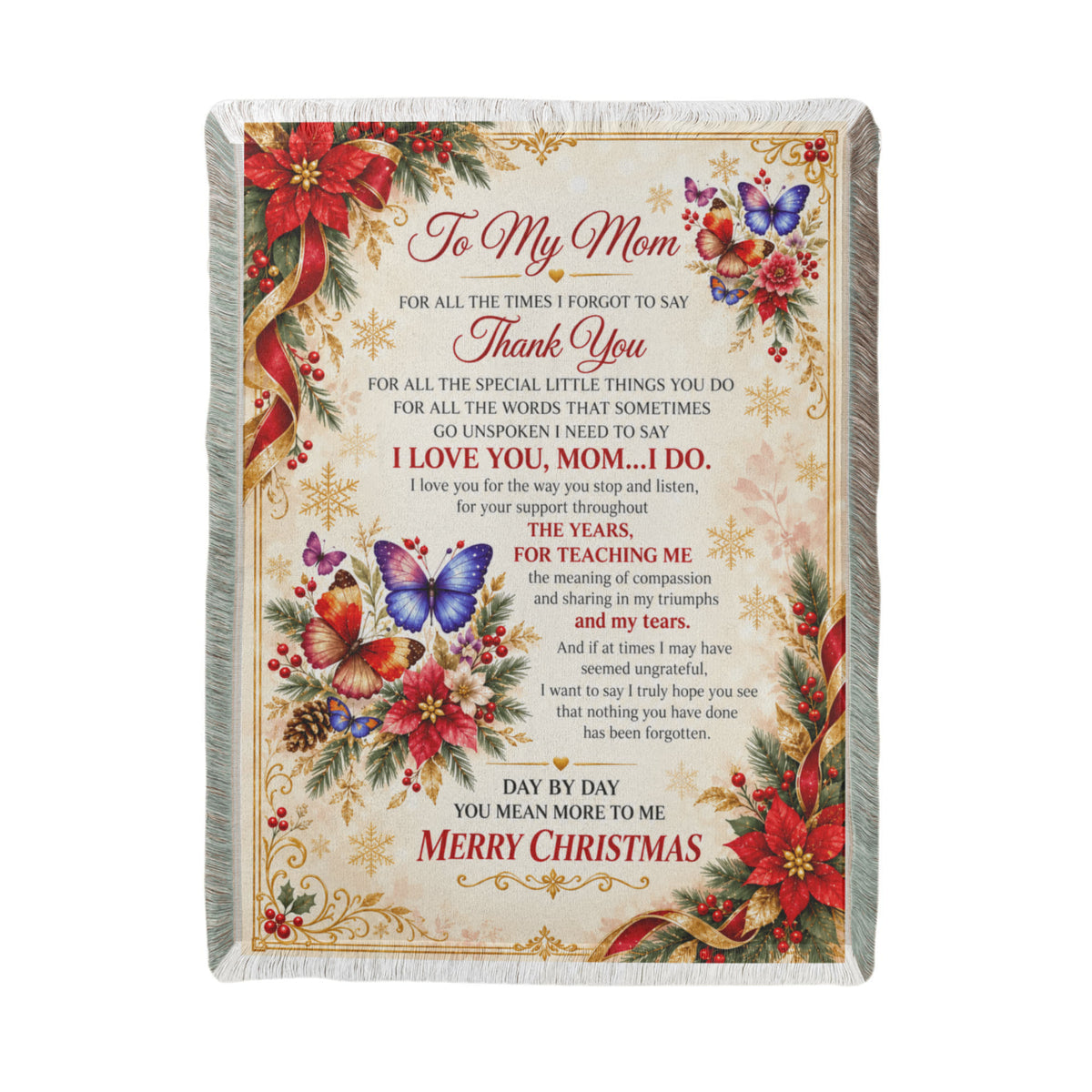 to my mom happy holiday printed woven blanket