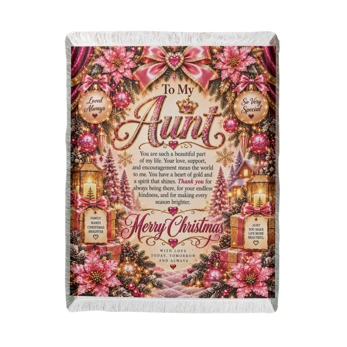 Aunt Merry Christmas Woven Blanket – Sentimental Pink Keepsake Gift for Aunt