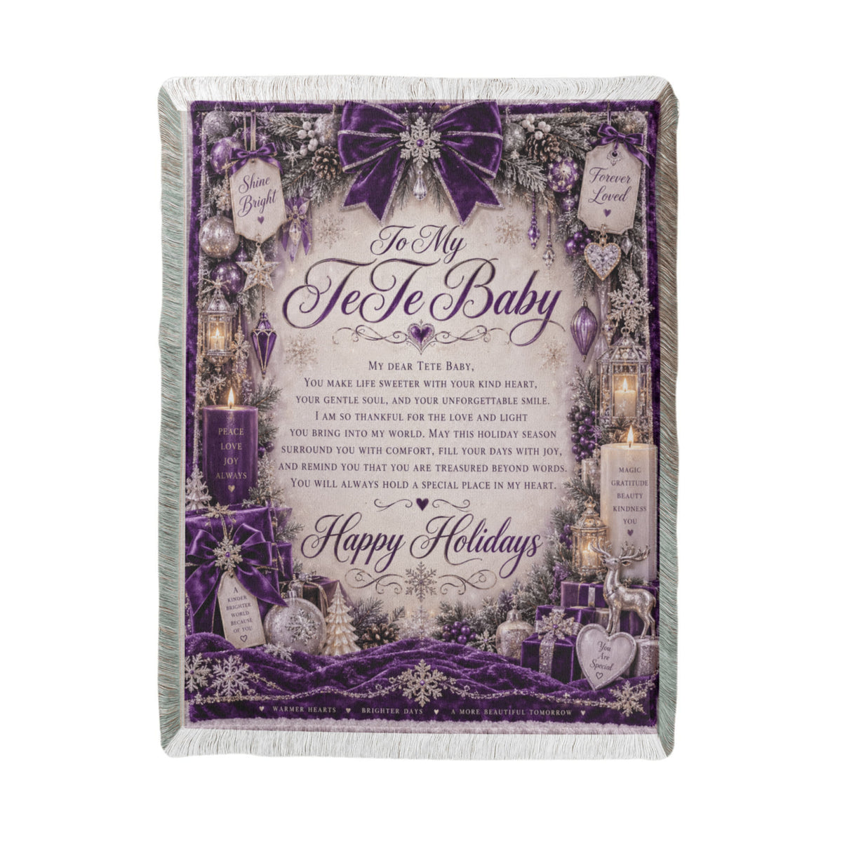 TeTe's Baby Happy Holidays Printed Purple Woven Blanket – Heartfelt Christmas Keepsake Gift