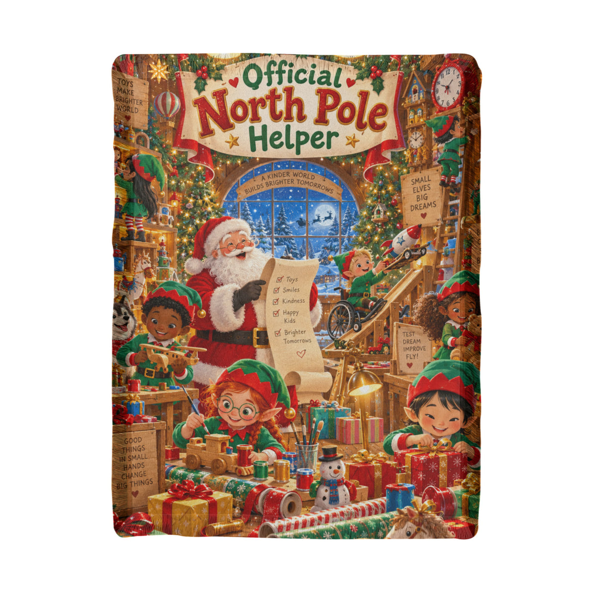 Kids North Pole Christmas Throw Blanket- Santa's Workshop Elf Holiday Gift for Boys and Girls