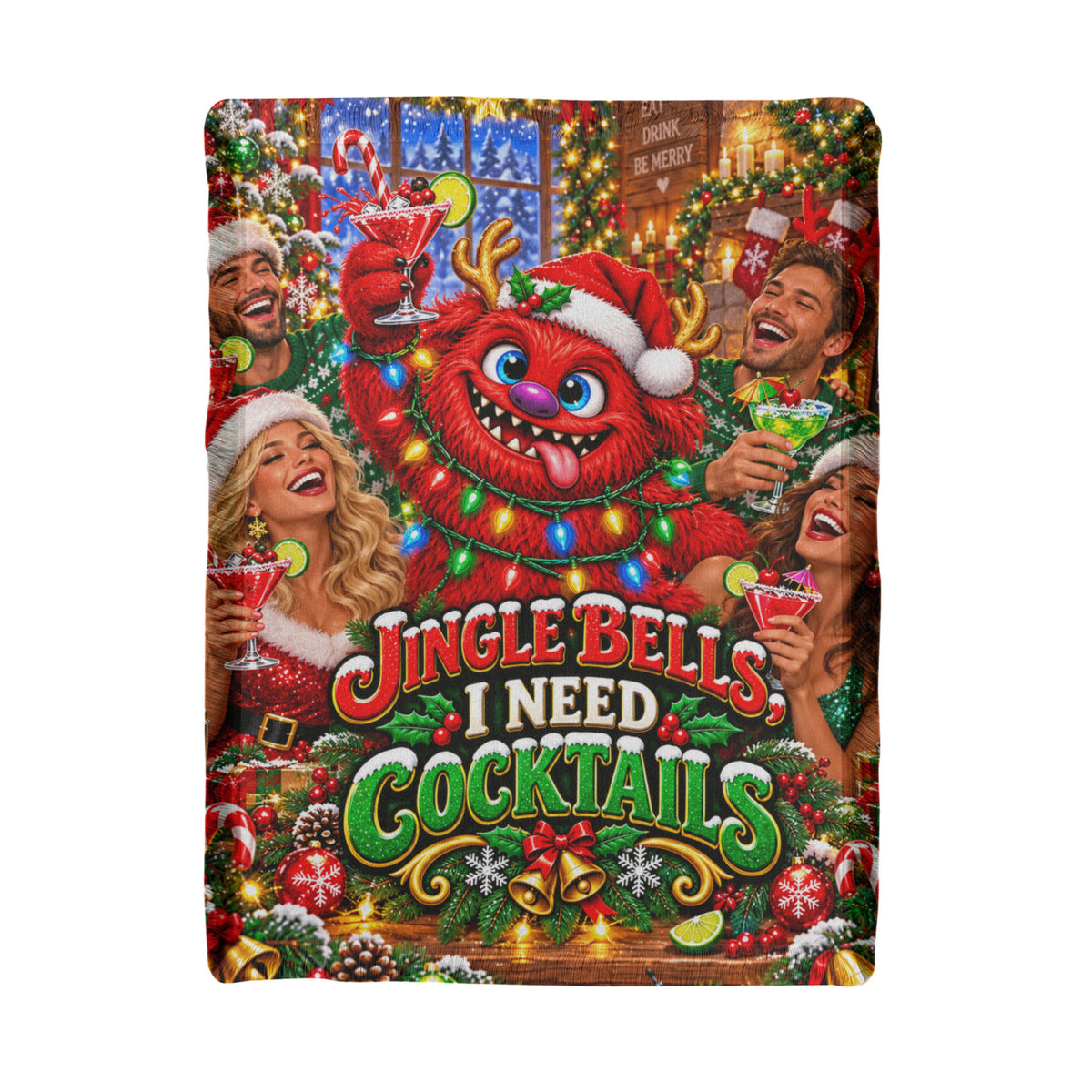 Jingle Bells I Need Cocktails Funny Christmas Woven Throw Blanket –Adult Holiday Gift