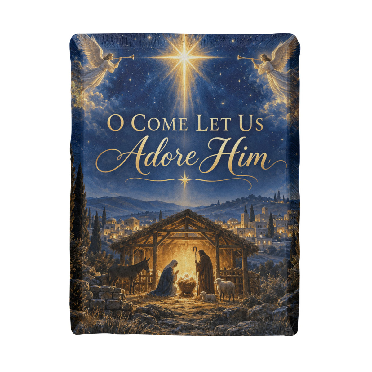 Christian Nativity Christmas Throw Blanket- O Come Let Us Adore Him Religious Holiday Gift