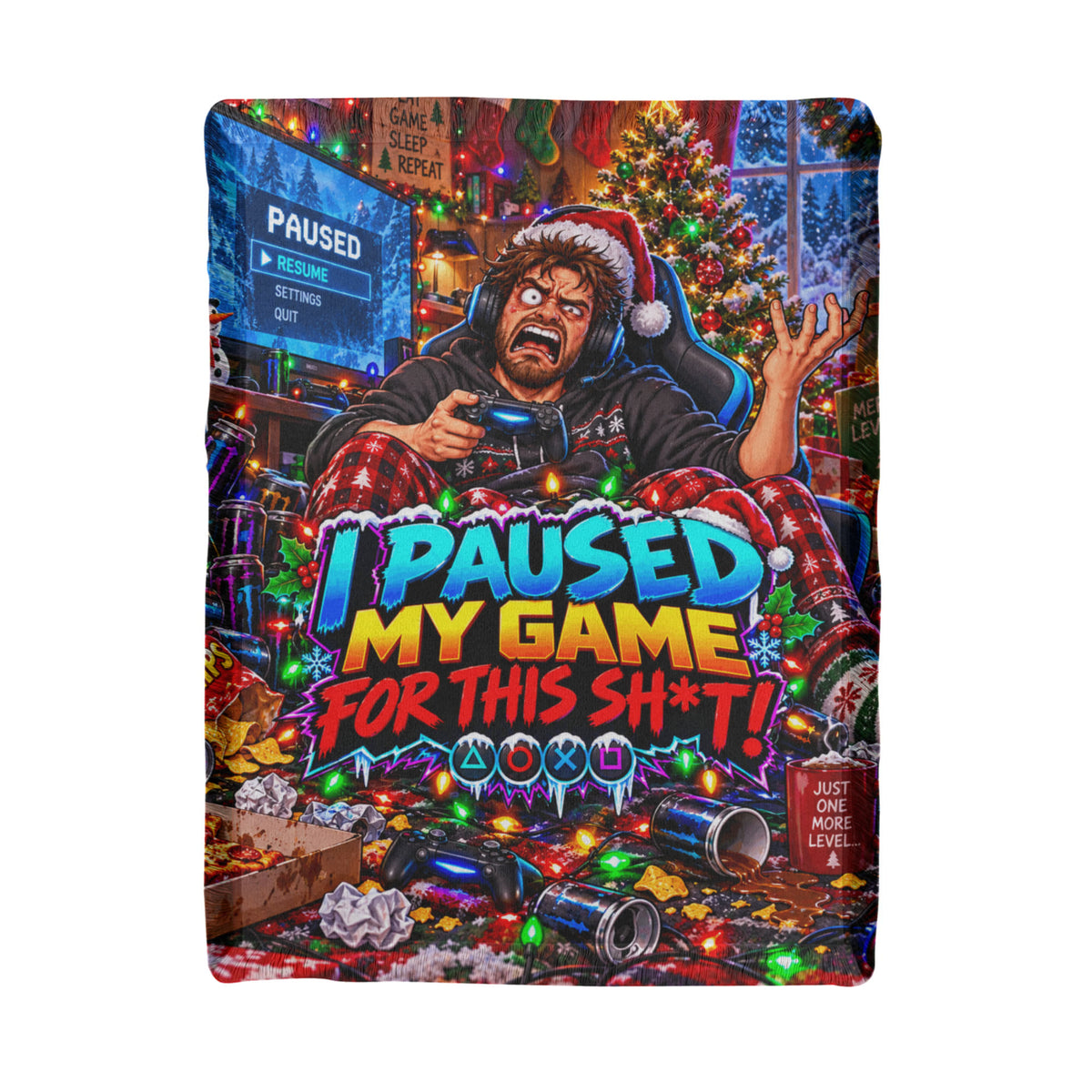 I Paused My Game  Funny Adult Christmas Throw Blanket- Gamer Holiday Gift