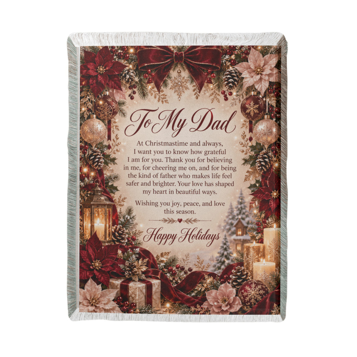 to my dad happy holidays printed woven blanket