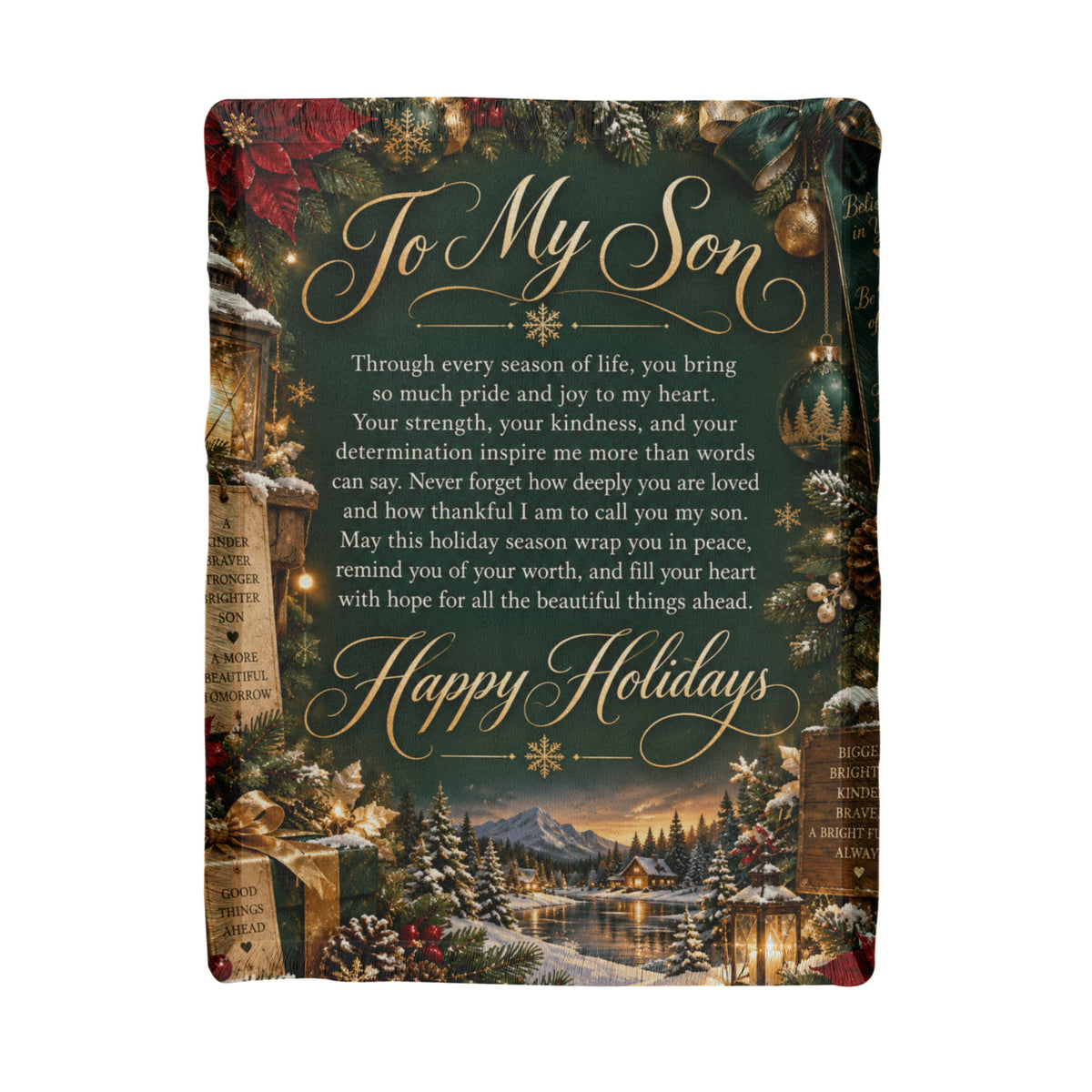 To My Son Happy Holidays Woven Green Blanket – Heartfelt Christmas Gift for Son, Holiday Keepsake from Mom or Dad