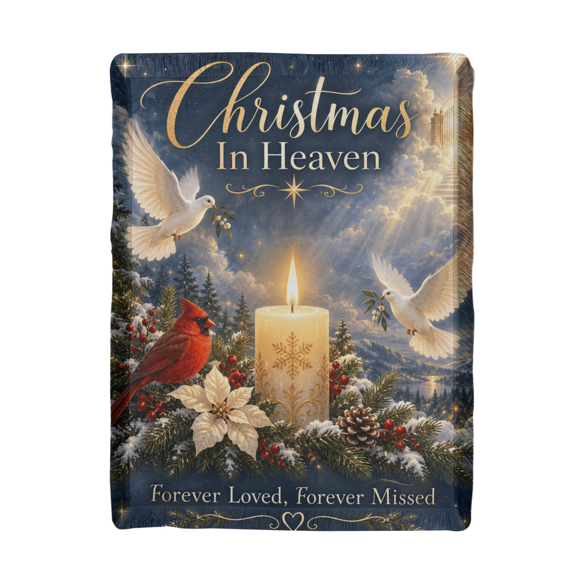 Christmas in Heaven Memorial Throw Blanket- Forever Loved Remembrance Gift for Loss of Loved One