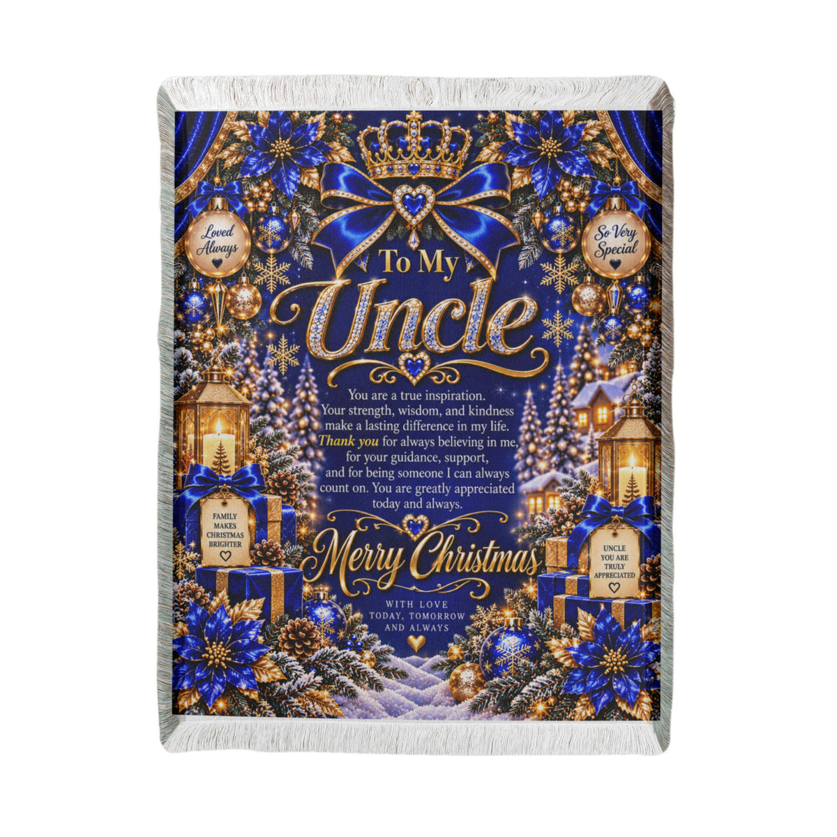 To My Uncle Christmas Woven Blue Blanket – Heartfelt Holiday Keepsake Gift for Uncle