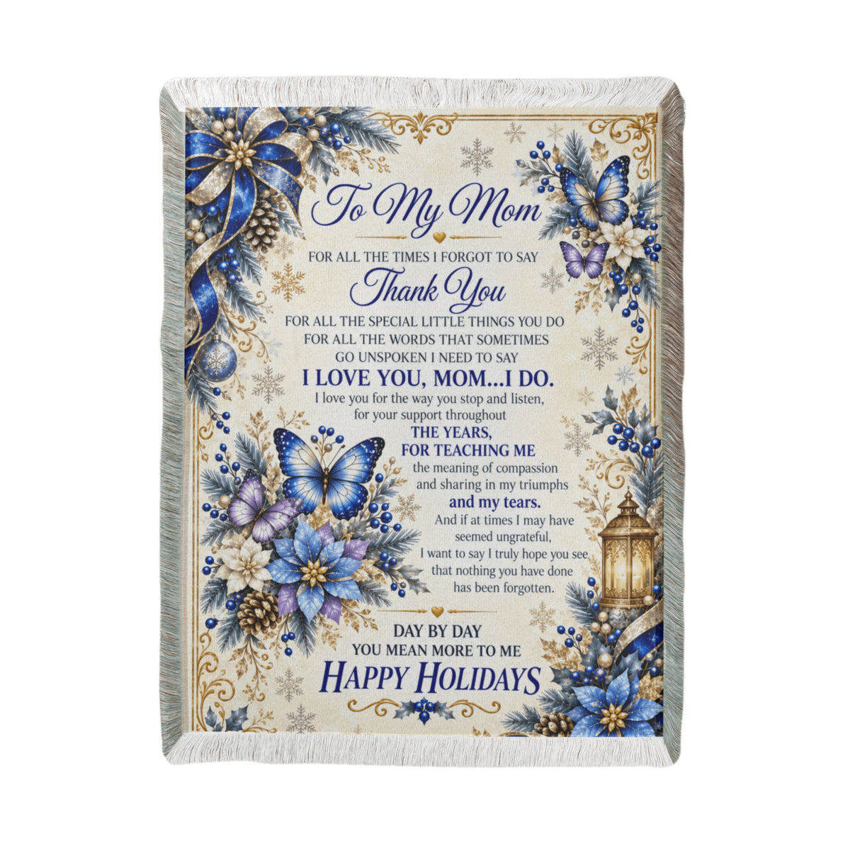 to my mom happy holidays printed woven blanket
