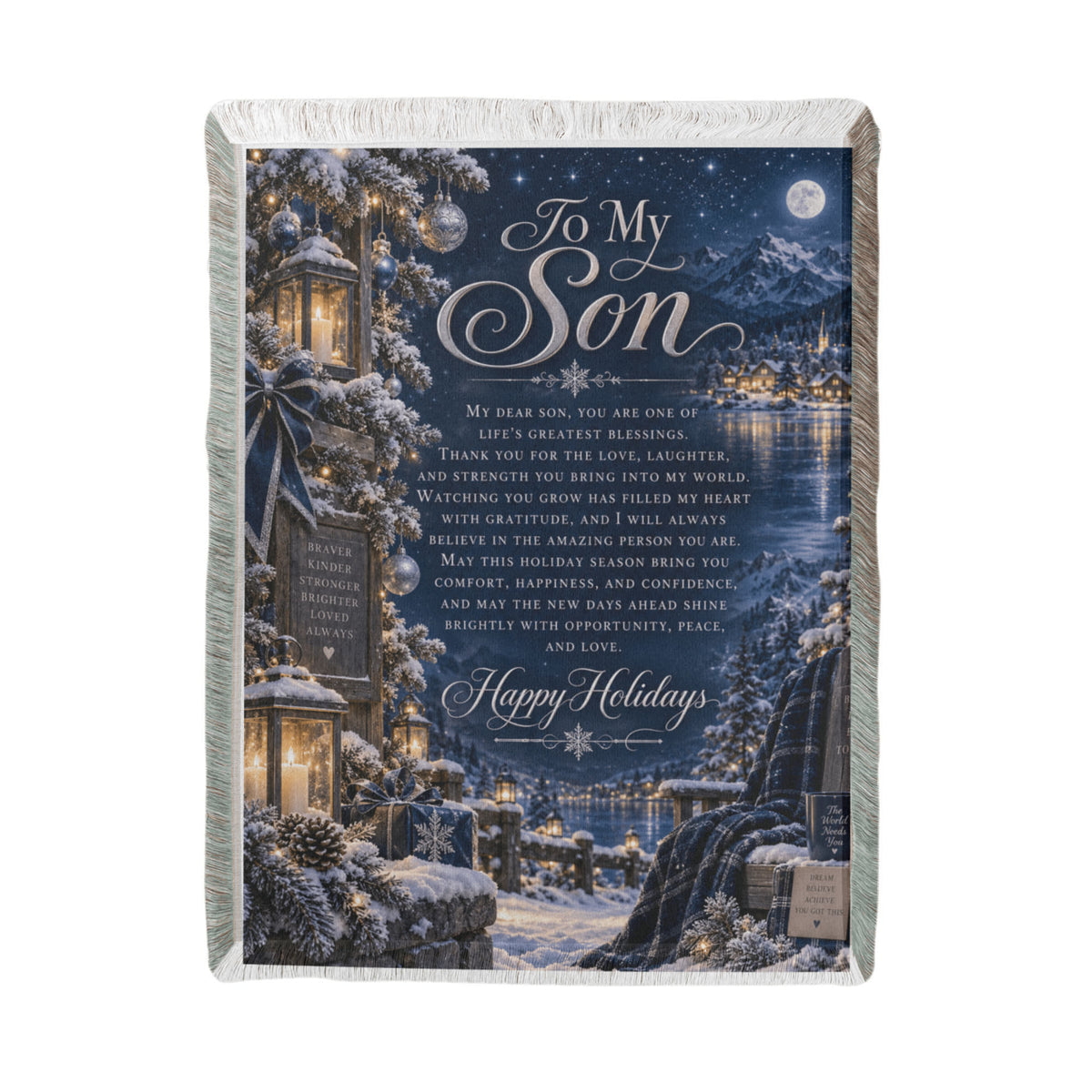 To My Son Happy Holidays Printed Woven Blanket – Heartfelt Christmas Keepsake Gift