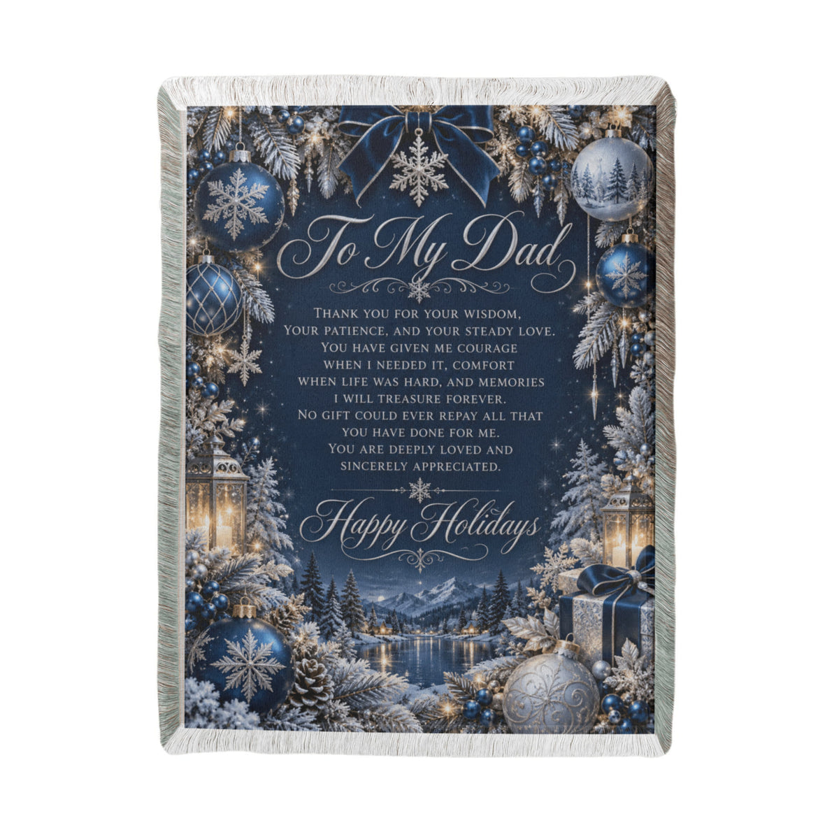 to my dad happy holidays printed woven blanket