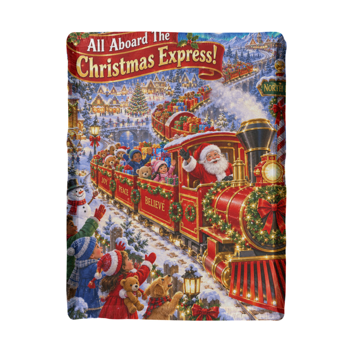Kids Christmas Train Throw Blanket-Santa's North Pole Express Holiday Gift for Boys and Girls