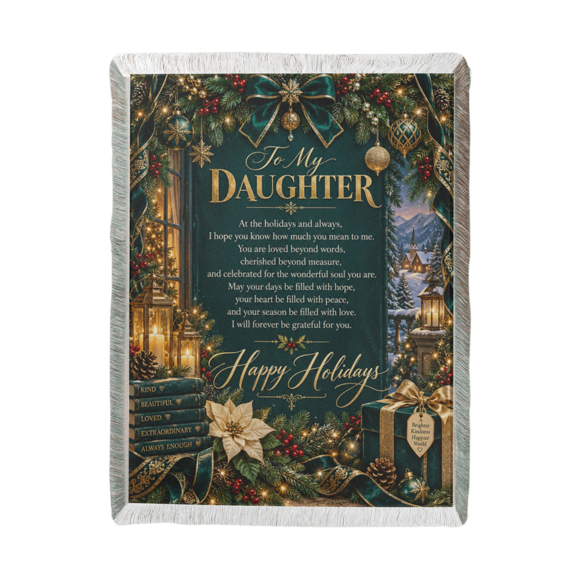 Daughter Happy Holidays Printed Woven Green Blanket – Heartfelt Christmas Keepsake Gift