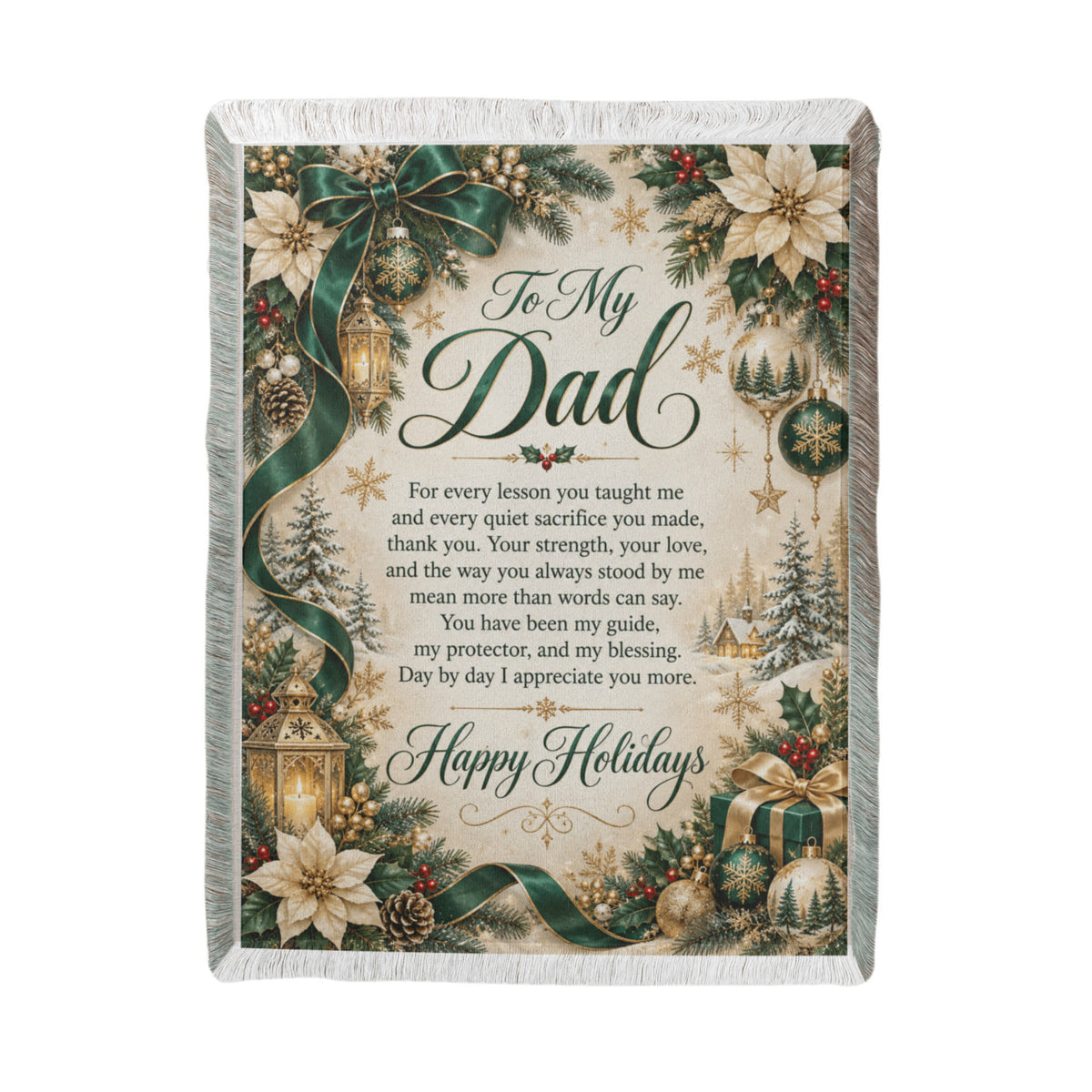 to my dad happy holidays printed woven blanket