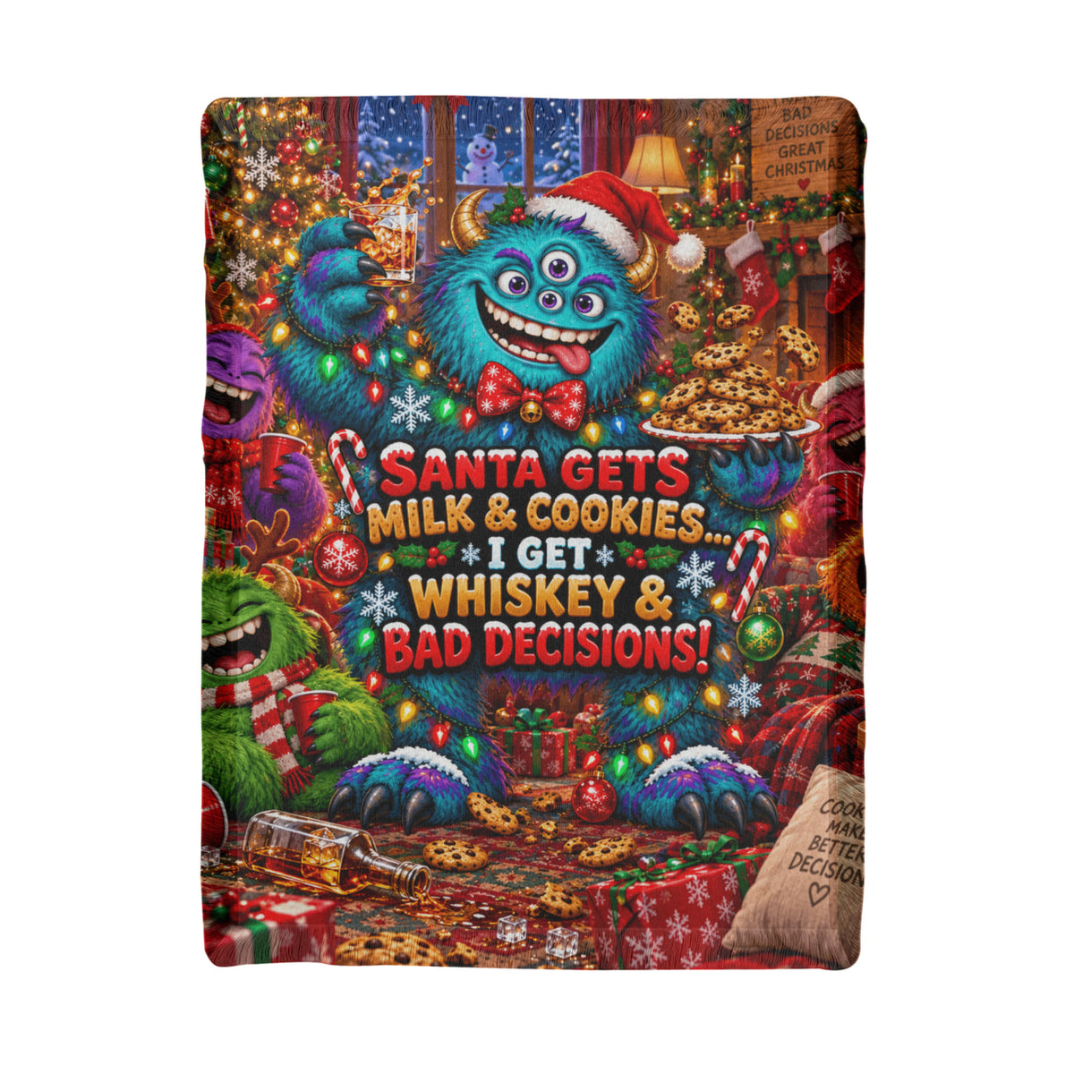 Santa Gets Milk & Cookies, Funny Christmas Woven Throw Blanket–Adult Holiday Gift