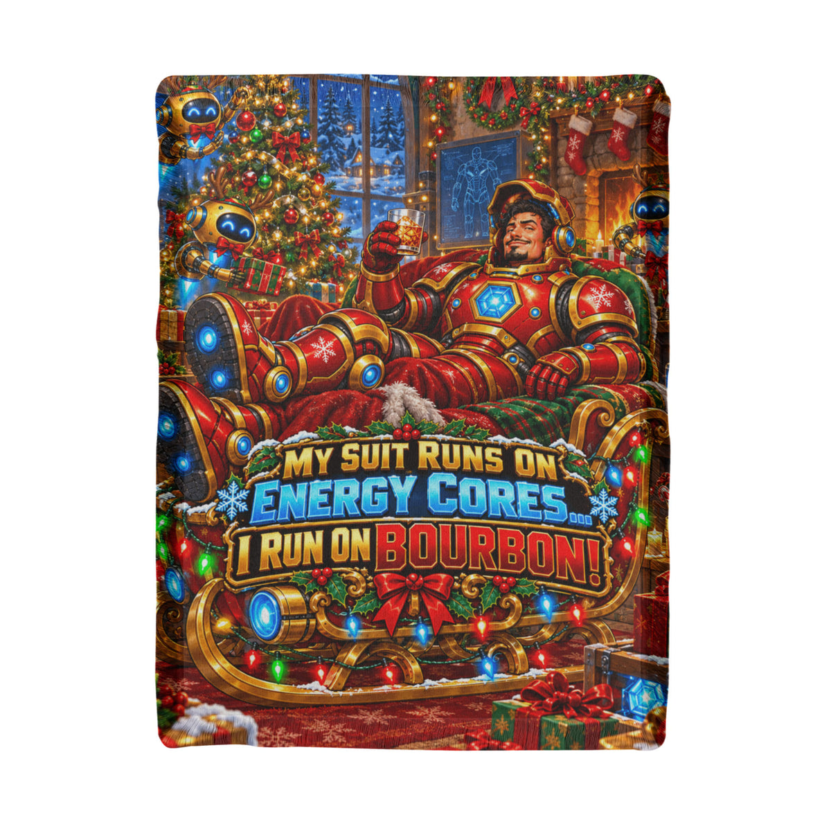 My Suits Run on Energy Cores Funny Christmas Woven Throw Blanket –Sci-Fi Holiday Gift for Adults