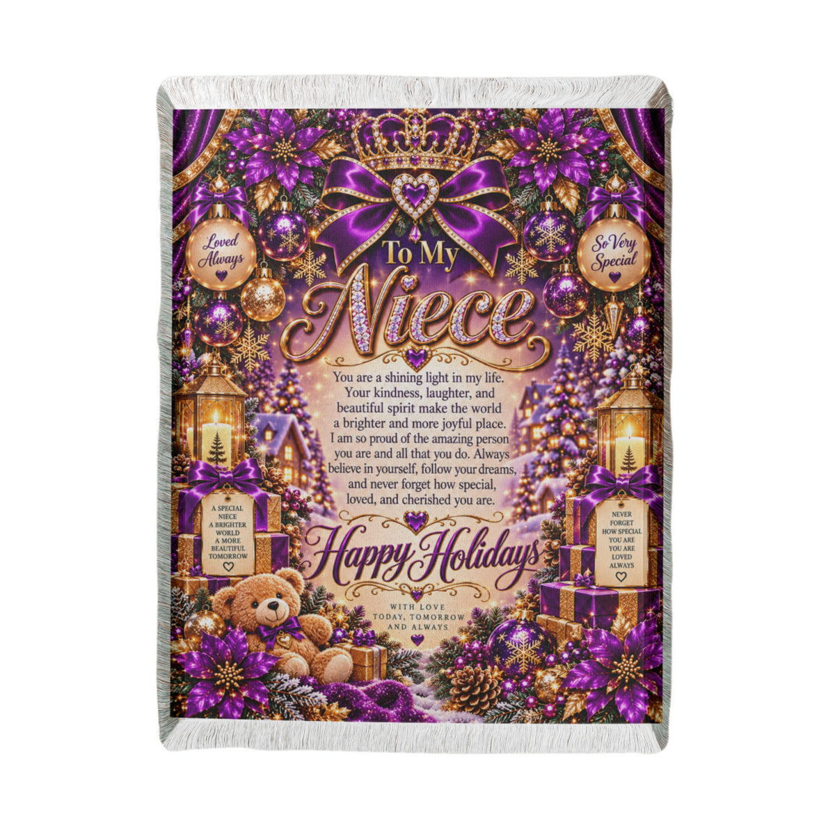 To My Niece Christmas Woven Purple Blanket – Heartfelt Holiday Keepsake Gift for Niece