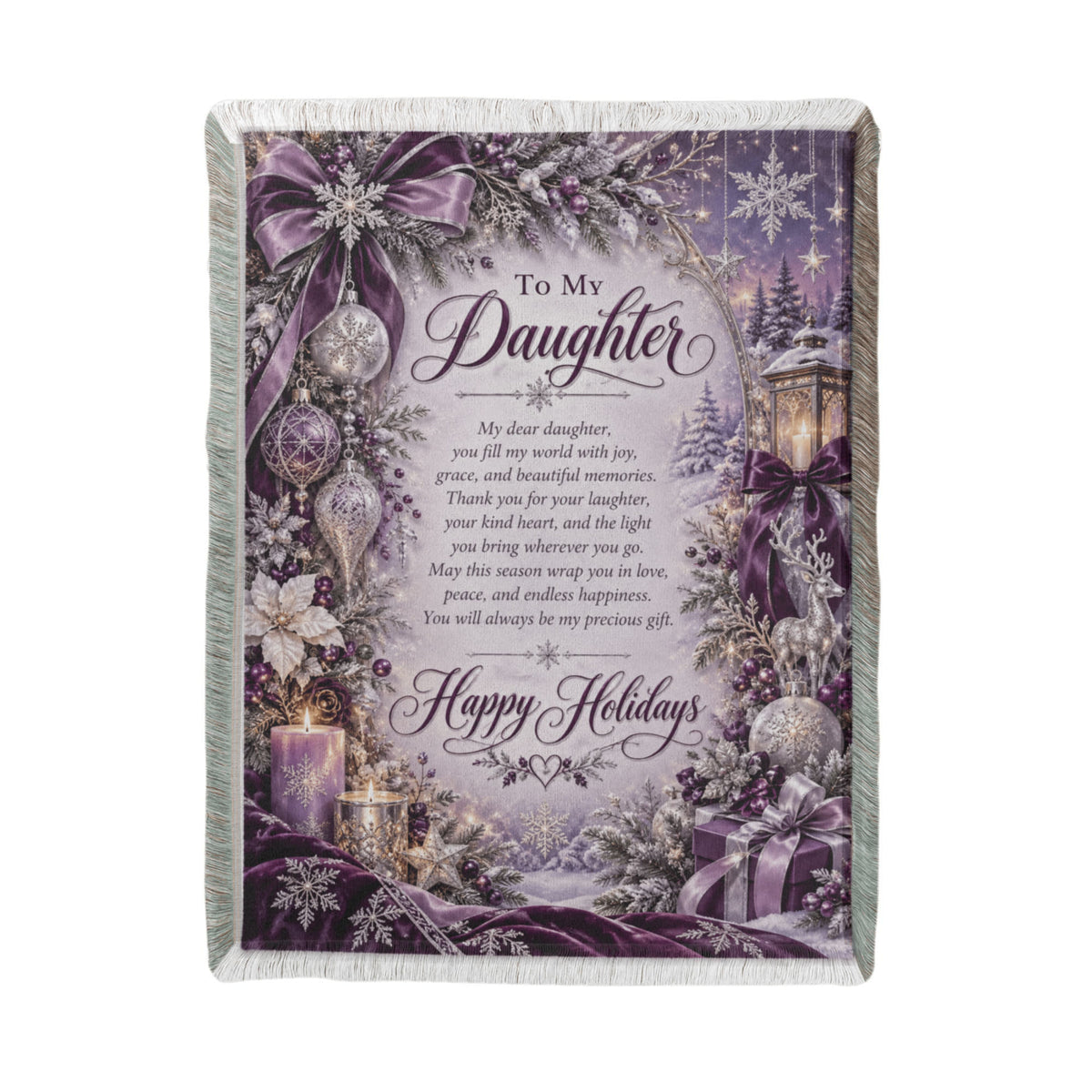Daughter Happy Holidays Printed Woven Purple Blanket – Heartfelt Christmas Keepsake Gift