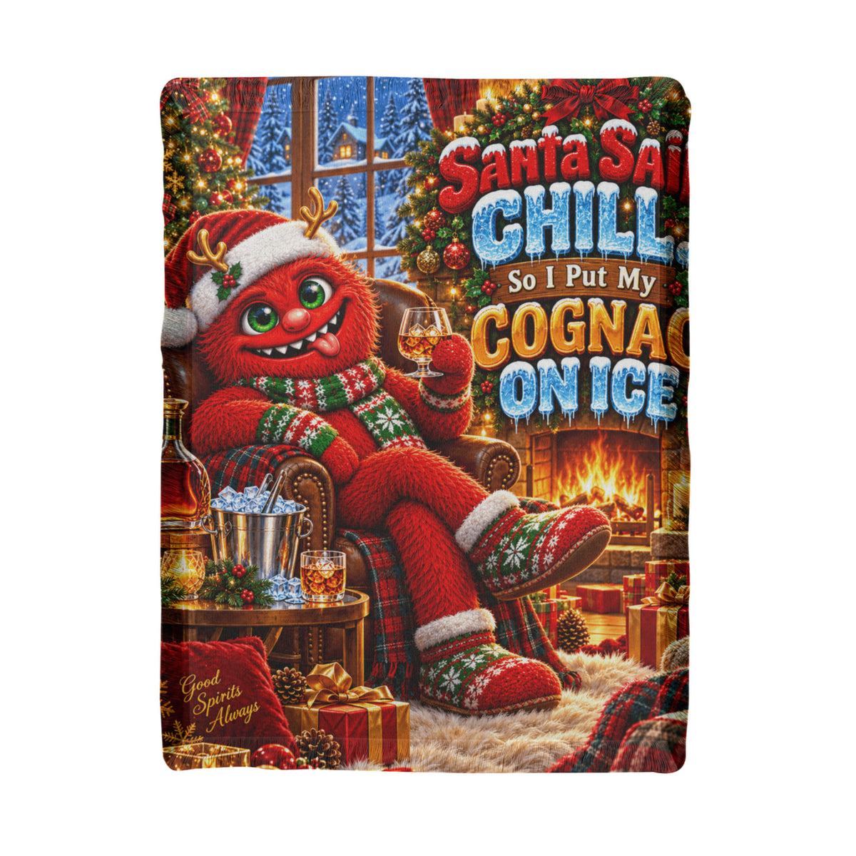 Santa Said Chill, So I Put My Cognac on Ice Funny Christmas Woven Throw Blanket – Adult Holiday Gift