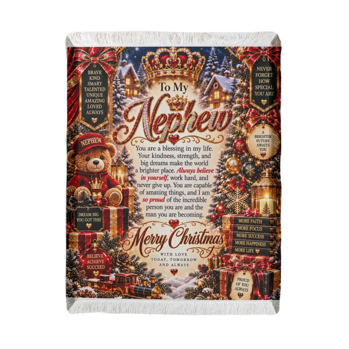 To My Nephew Christmas Woven Blanket – Heartfelt Holiday Keepsake Gift for Nephew
