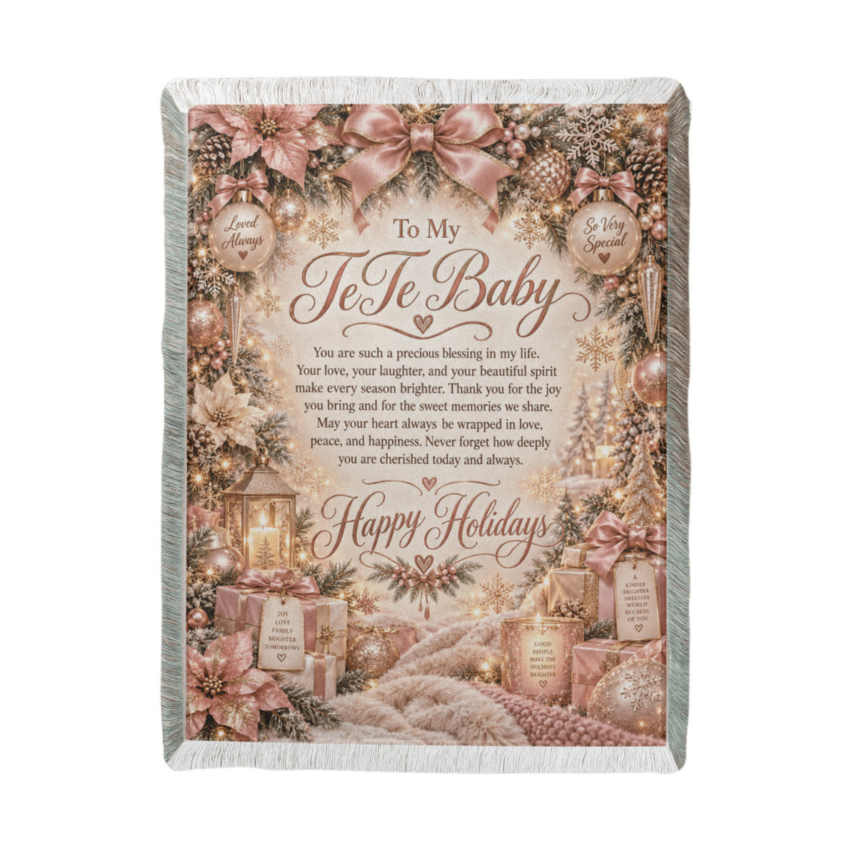Te Te Baby Happy Holidays Printed Woven Blanket – Heartfelt Christmas Keepsake Gift