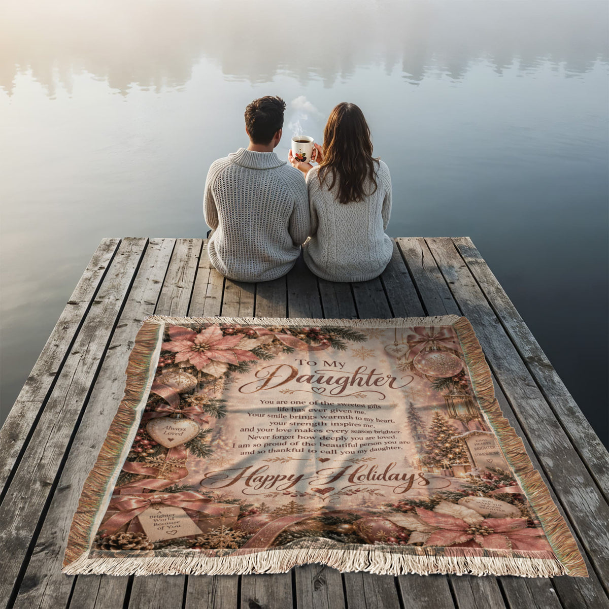 To My Daughter Happy Holidays Printed Woven Blanket – Heartfelt Christmas Keepsake Gift