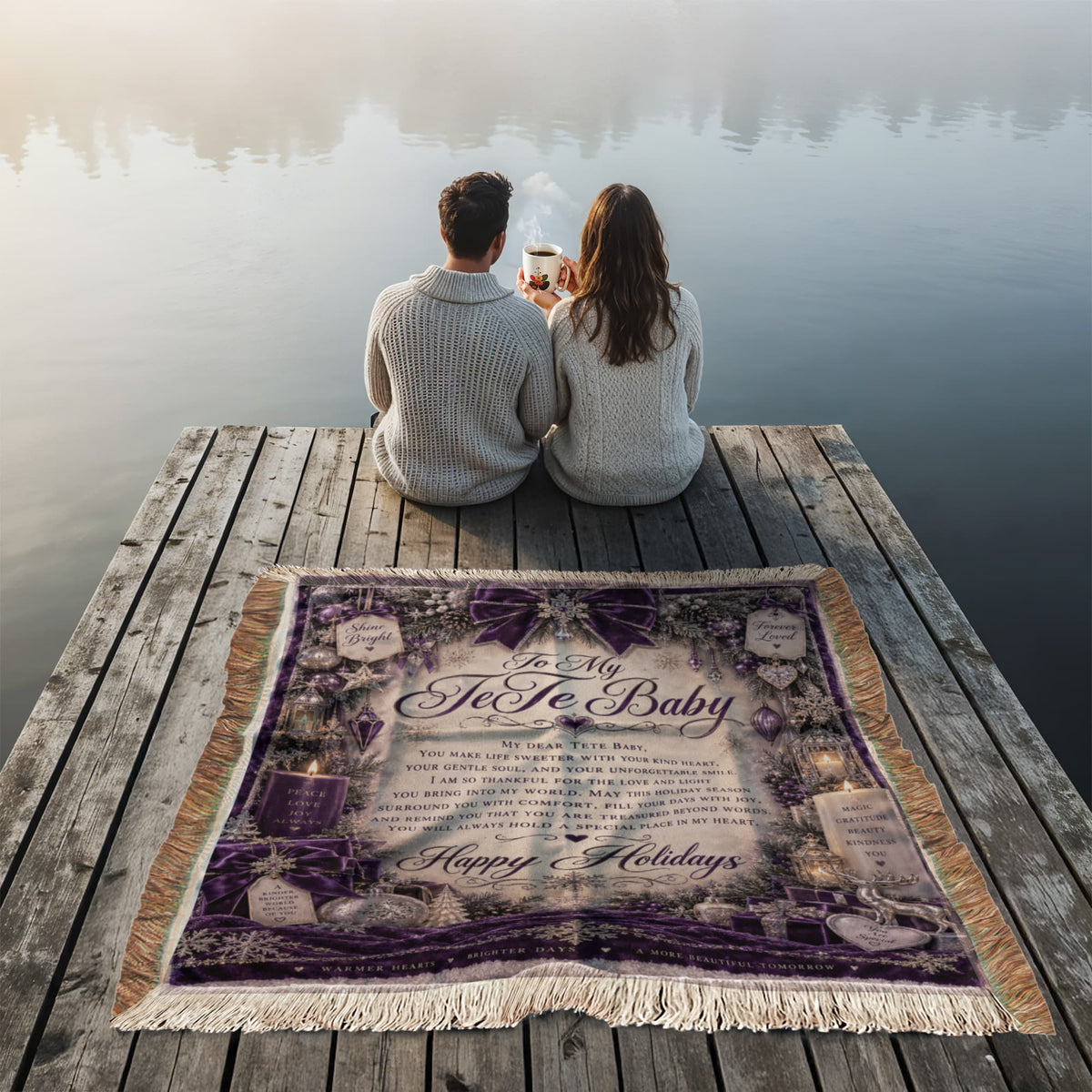 TeTe's Baby Happy Holidays Printed Purple Woven Blanket – Heartfelt Christmas Keepsake Gift