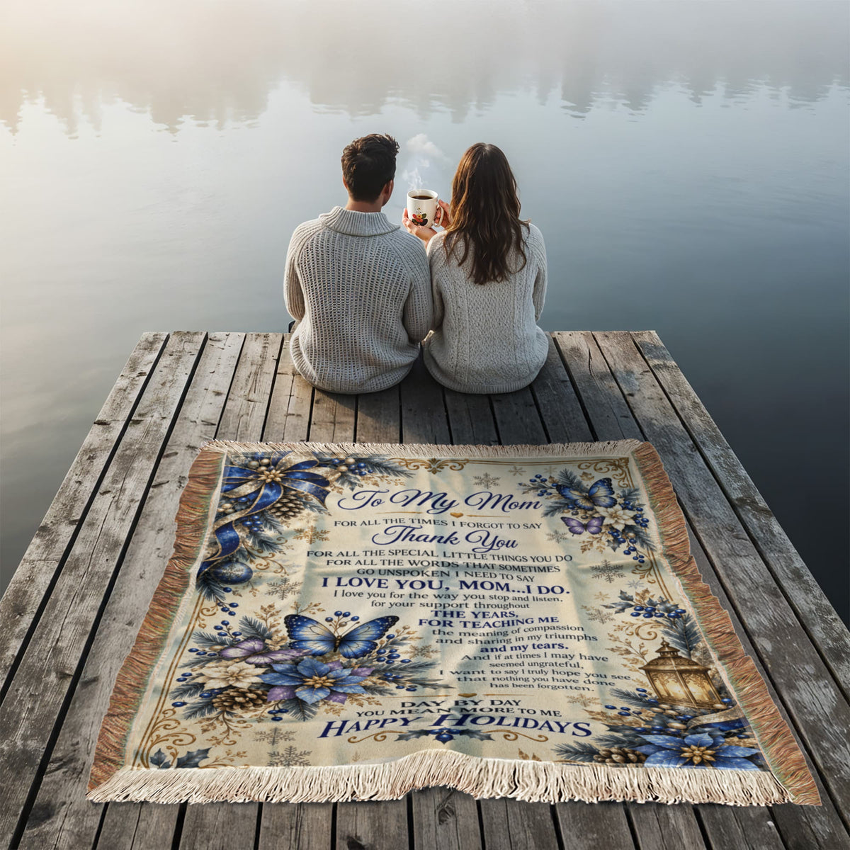 to my mom happy holidays printed woven blanket
