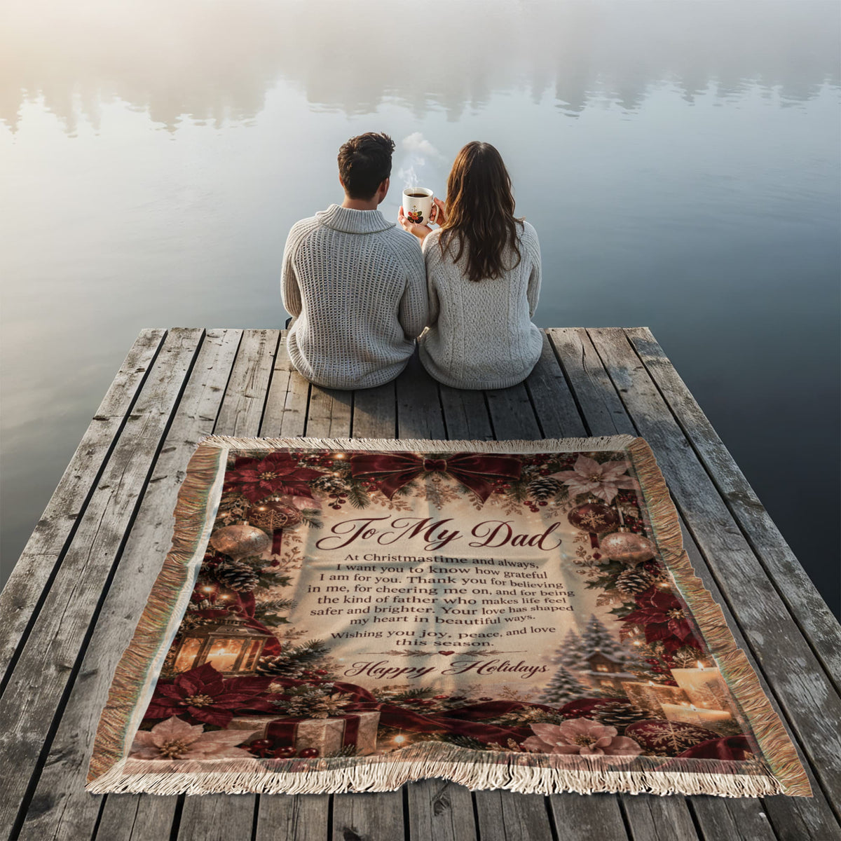 to my dad happy holidays printed woven blanket
