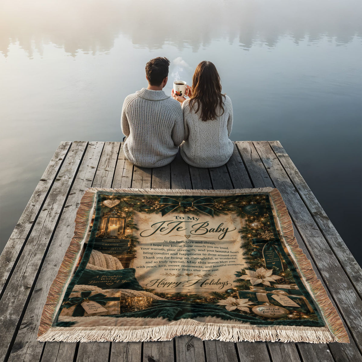 Te Te Baby Happy Holidays Printed Green Woven Blanket – Heartfelt Christmas Keepsake Gift