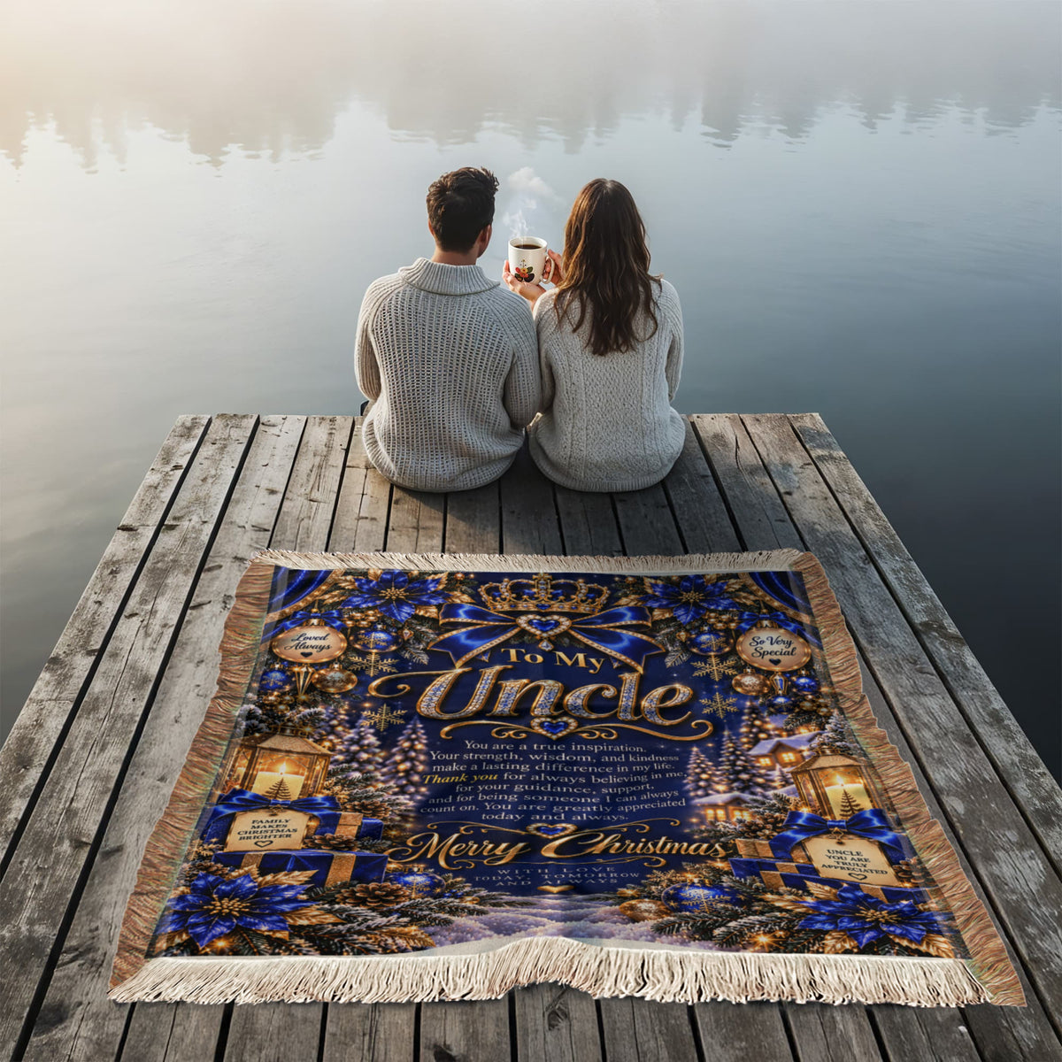 To My Uncle Christmas Woven Blue Blanket – Heartfelt Holiday Keepsake Gift for Uncle