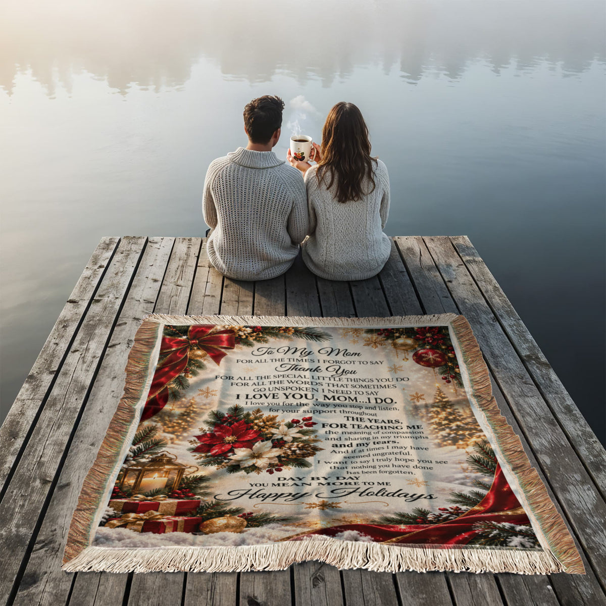 to my mom happy holidays printed woven blanket..