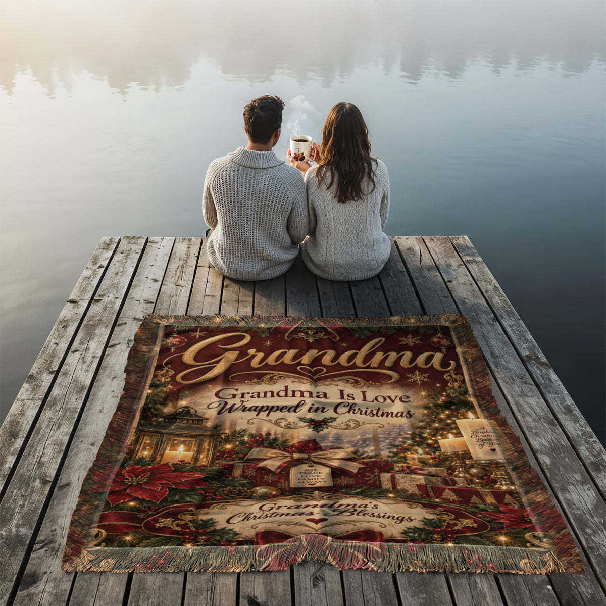 Grandma Christmas Woven Blanket – Grandma’s Christmas Blessings Holiday Gift, Heartfelt Gift for Grandmother