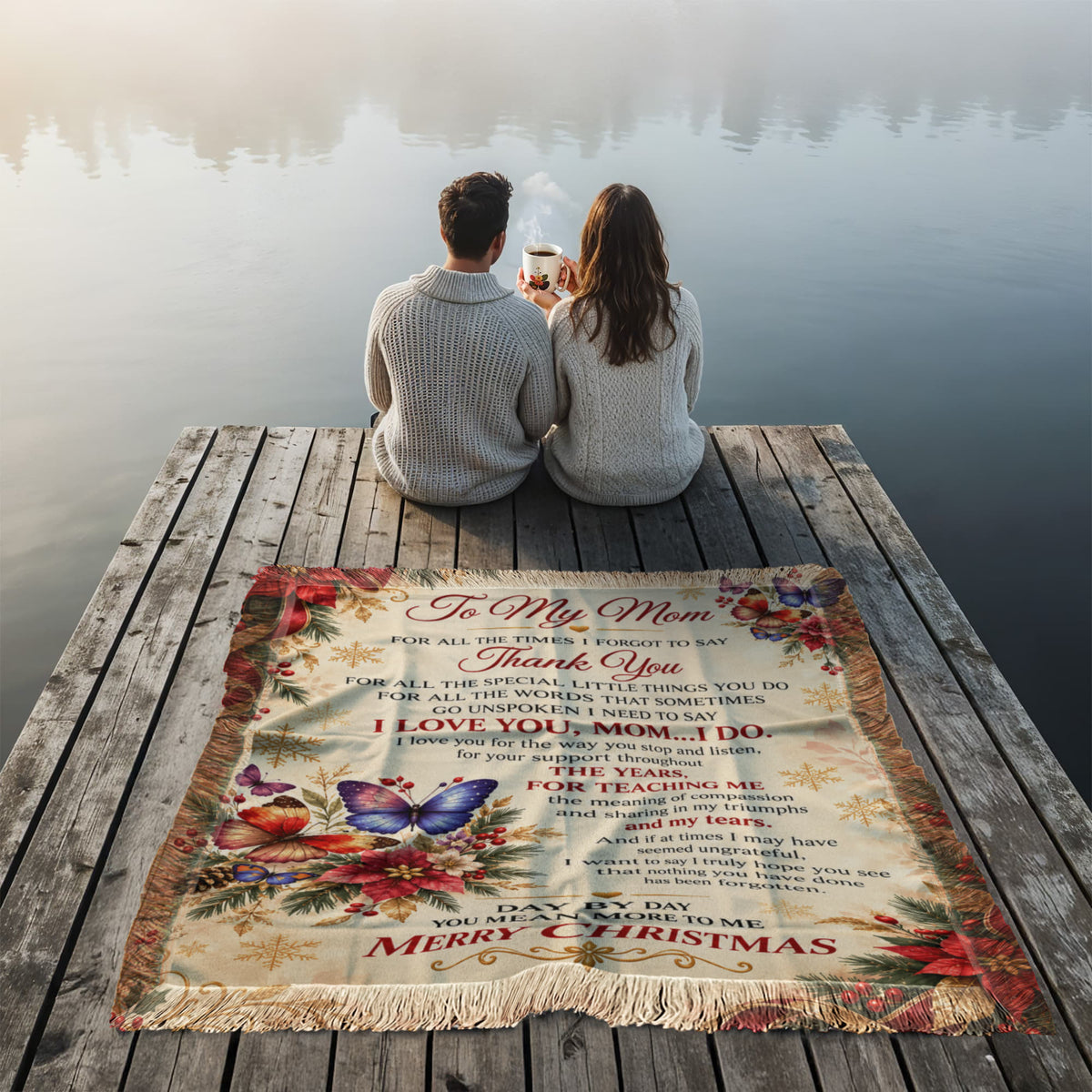 To My Mom Merry Christmas Woven Blanket – Heartfelt Christmas Gift for Mom, Mother Holiday Keepsake Blanket