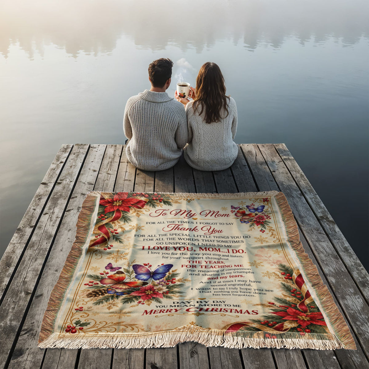 to my mom happy holiday printed woven blanket