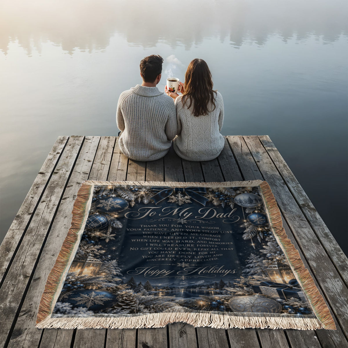 to my dad happy holidays printed woven blanket