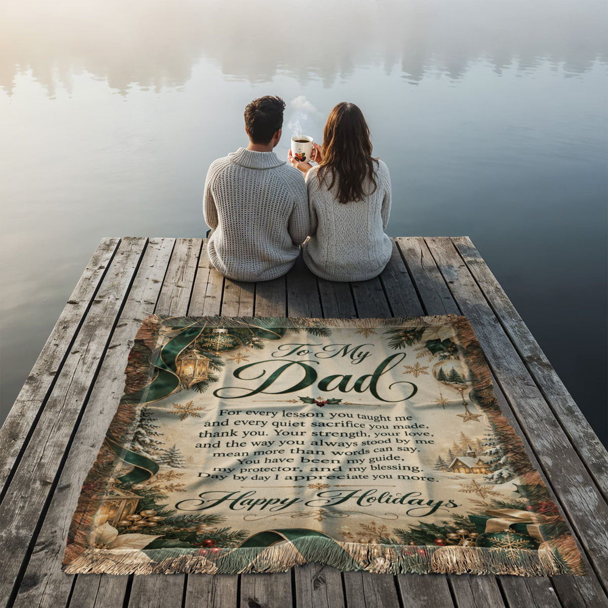 To My Dad Christmas Woven Green Blanket – Heartfelt Holiday Gift for Dad, Father Christmas Keepsake