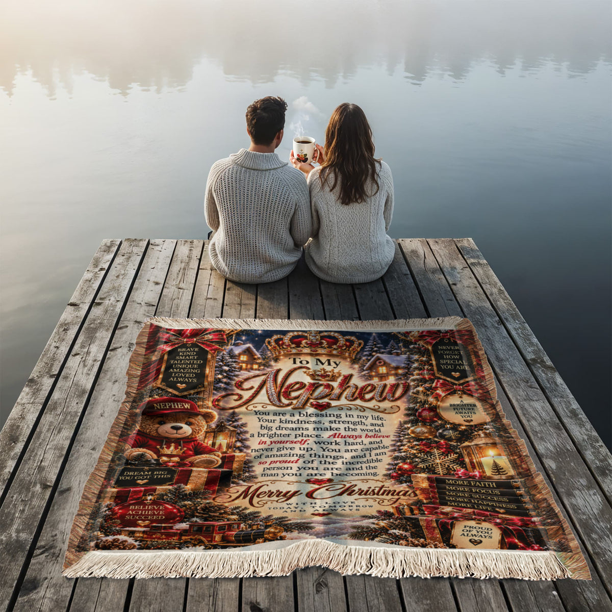 To My Nephew Christmas Woven Blanket – Heartfelt Holiday Keepsake Gift for Nephew