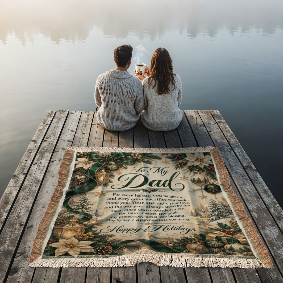 to my dad happy holidays printed woven blanket