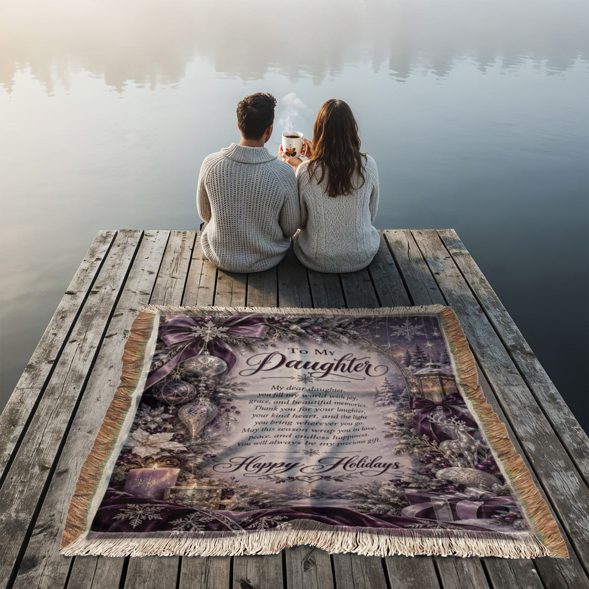 Daughter Happy Holidays Printed Woven Purple Blanket – Heartfelt Christmas Keepsake Gift