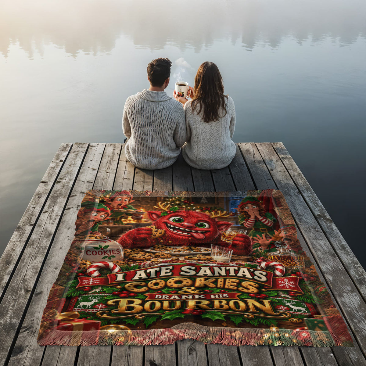 I Ate Santa's Cookies & Drank His Bourbon Funny Christmas Woven Throw Blanket – Adult Holiday Gift