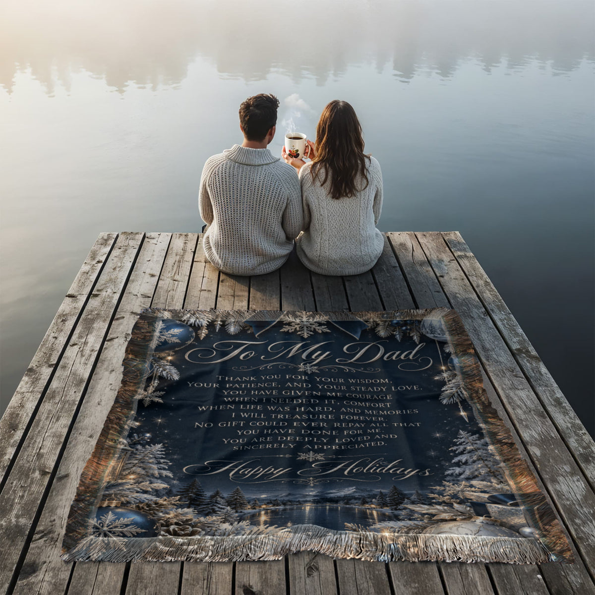 To My Dad Christmas Woven Blue Blanket – Heartfelt Holiday Gift for Dad, Father Christmas Keepsake