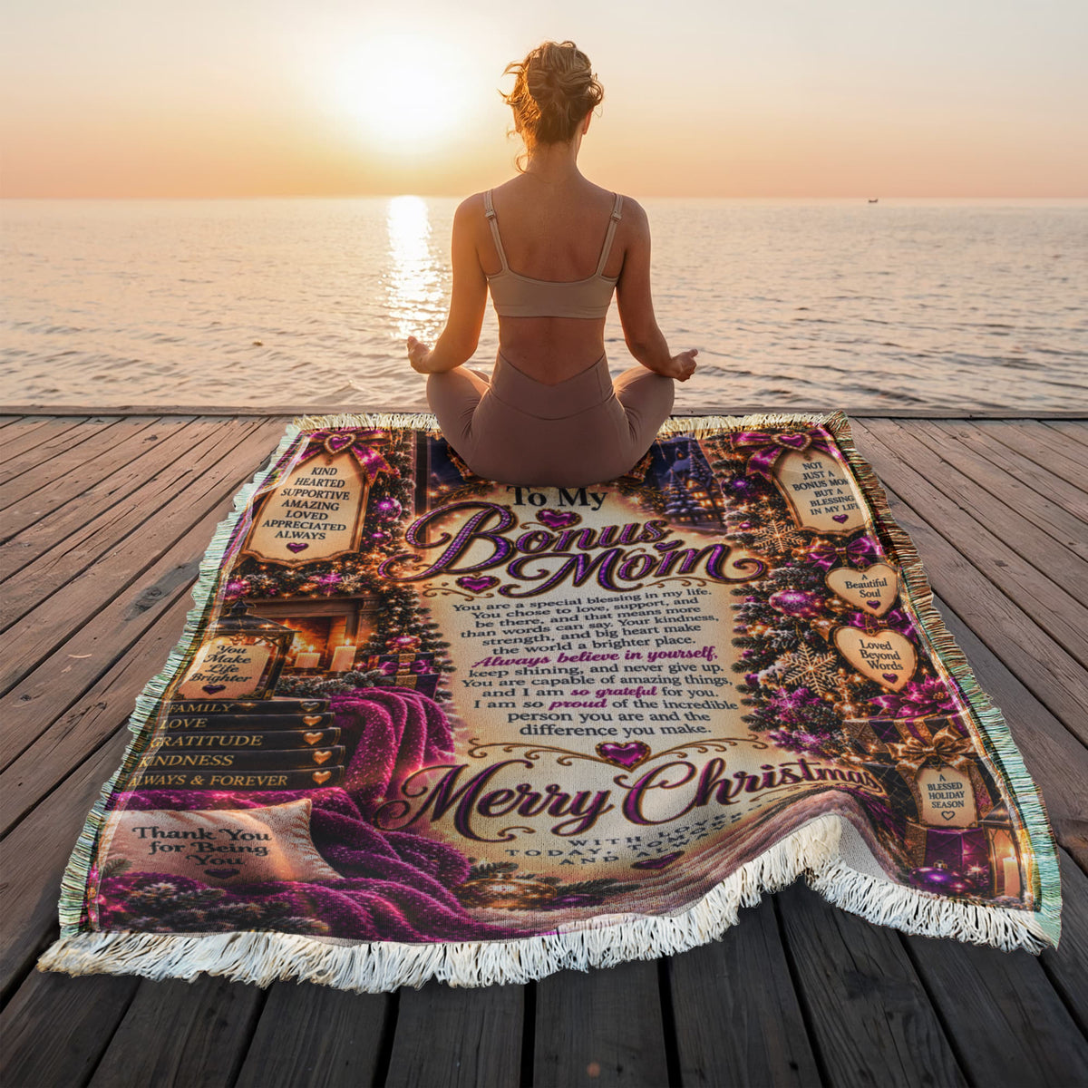 To My Bonus Mom Christmas Woven Blanket – Heartfelt Holiday Keepsake Gift for Bonus Mother