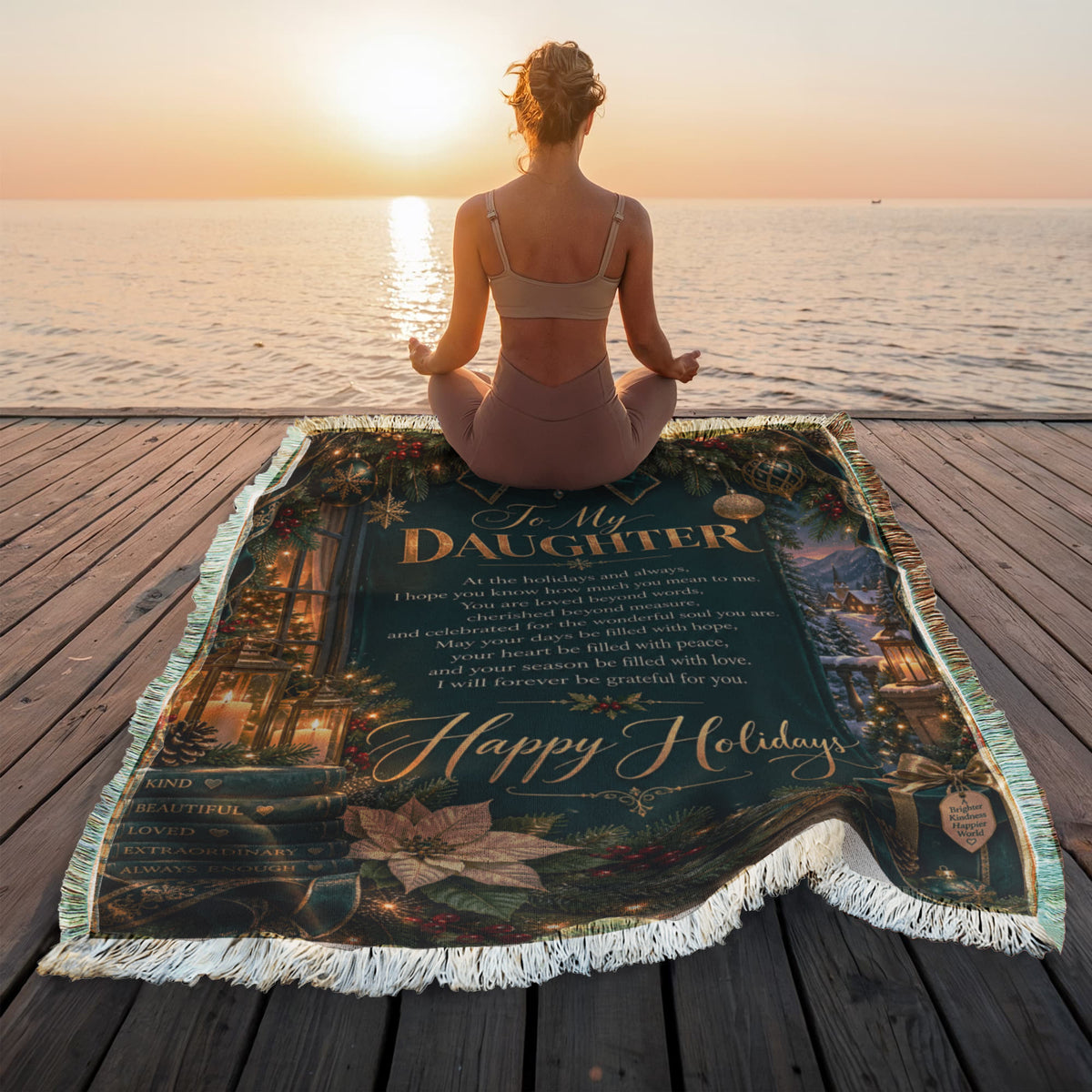 Daughter Happy Holidays Printed Woven Green Blanket – Heartfelt Christmas Keepsake Gift