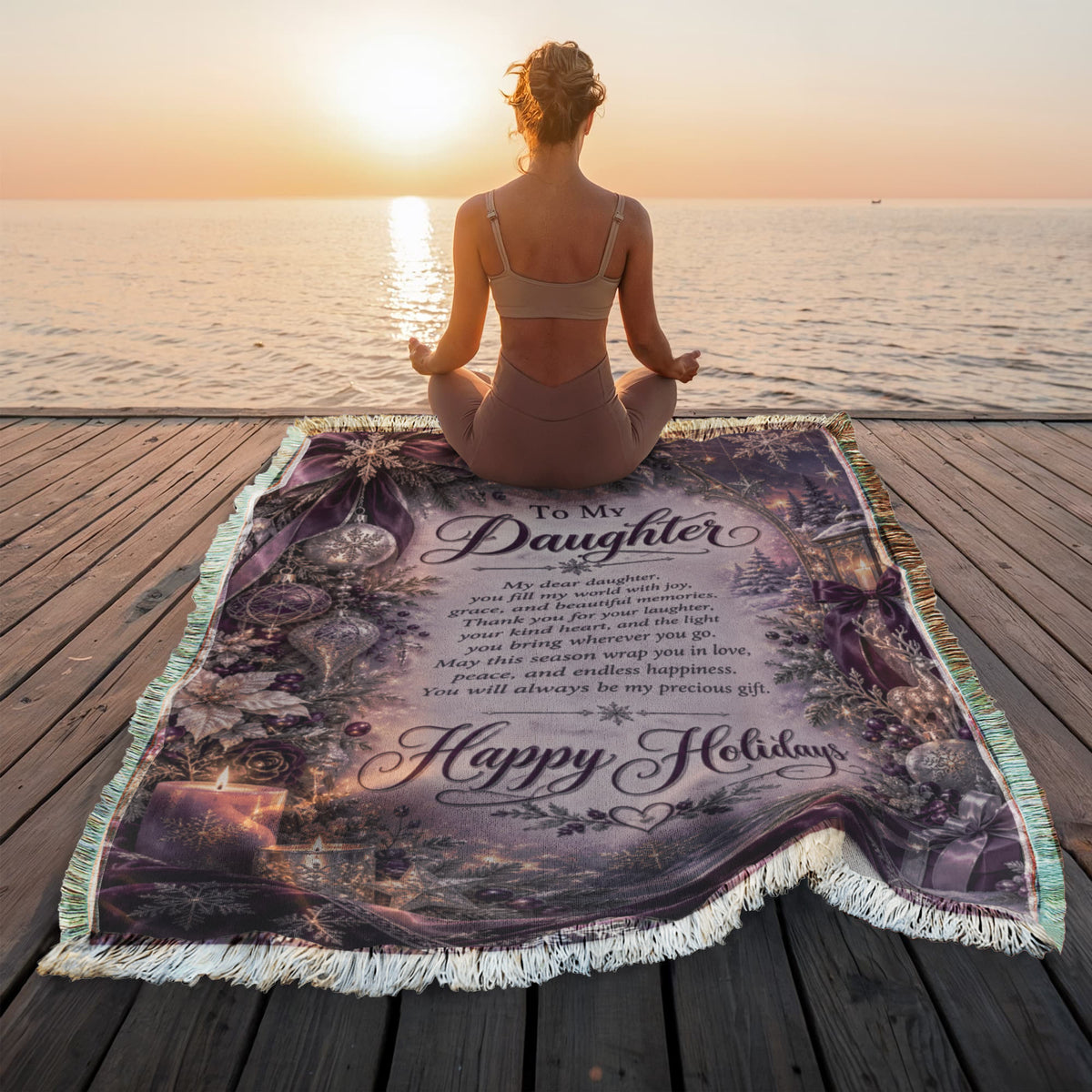 Daughter Happy Holidays Printed Woven Purple Blanket – Heartfelt Christmas Keepsake Gift