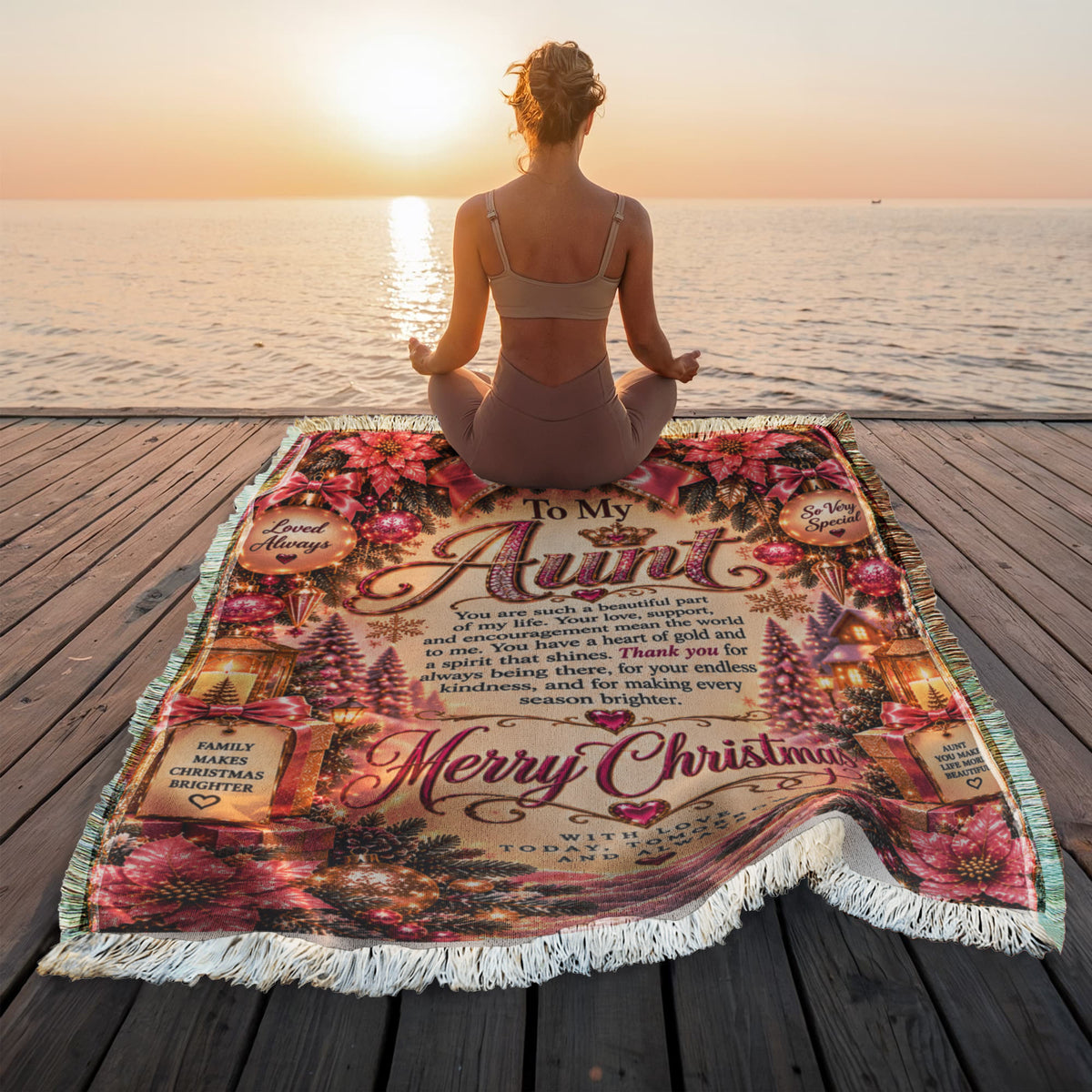Aunt Merry Christmas Woven Blanket – Sentimental Pink Keepsake Gift for Aunt